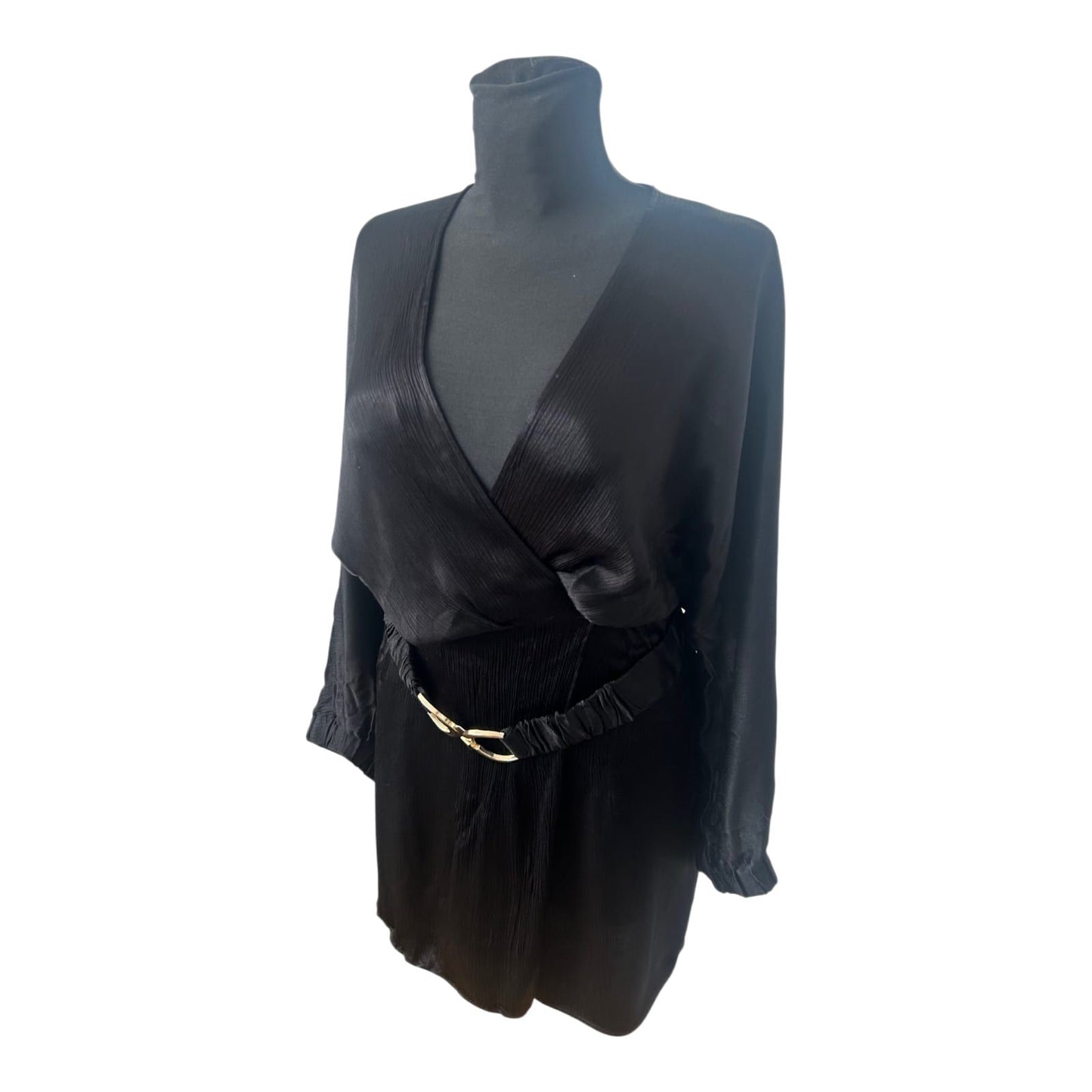 Zara Kleid Damen Gr XL Schwarz Wickelkleid Elegant Gürtel Party