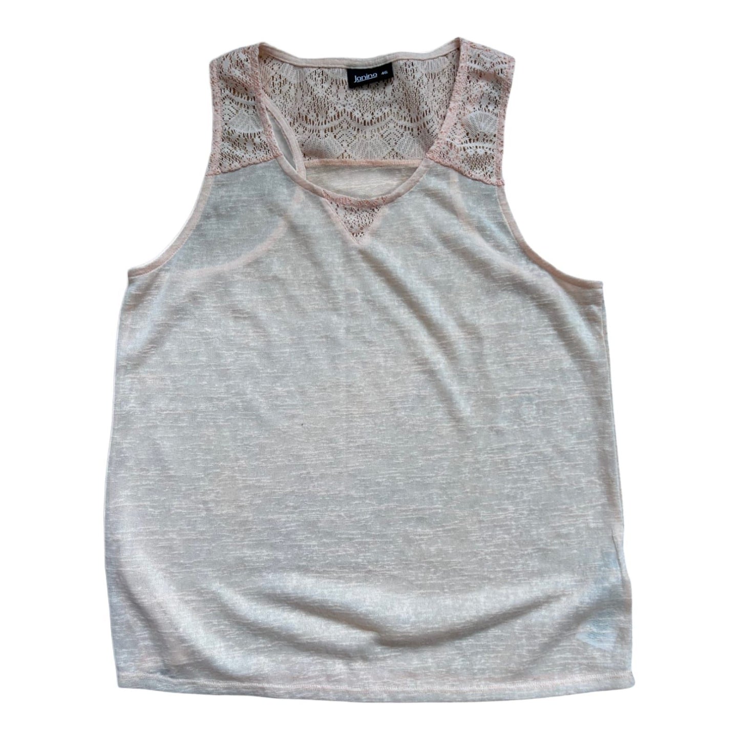 Janina Damen Top 46 Apricot Transparent Spitze Sommer Shirt Elegant