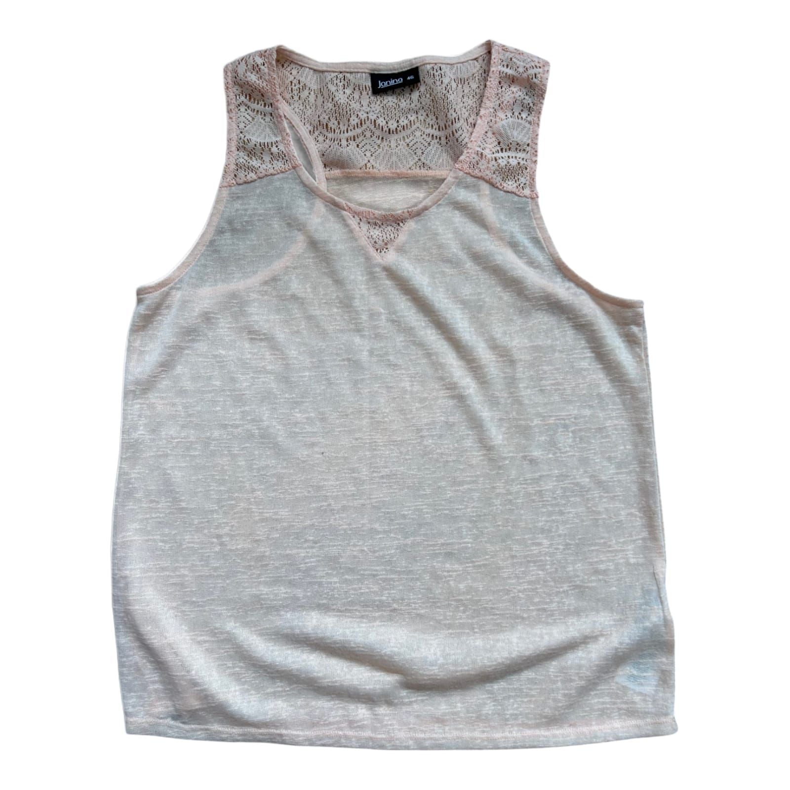 Janina Damen Top 46 Apricot Transparent Spitze Sommer Shirt Elegant