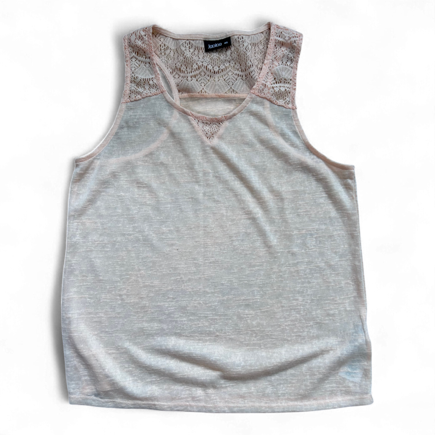 Janina Damen Top 46 Apricot Transparent Spitze Sommer Shirt Elegant