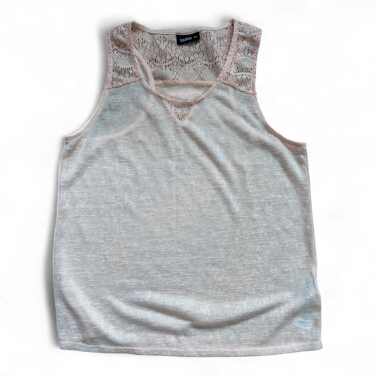 Janina Damen Top 46 Apricot Transparent Spitze Sommer Shirt Elegant