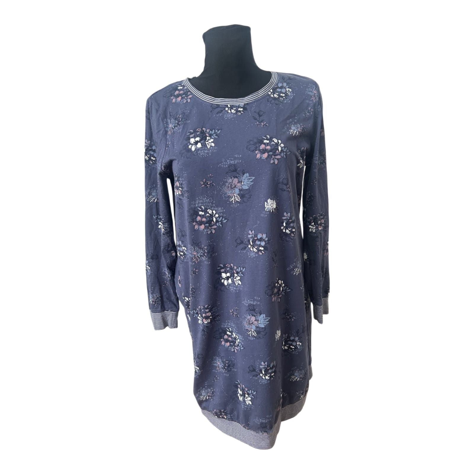 Benotti Nachthemd Damen Nachtkleid Gr 40 Blau Blumen Baumwolle Langarm