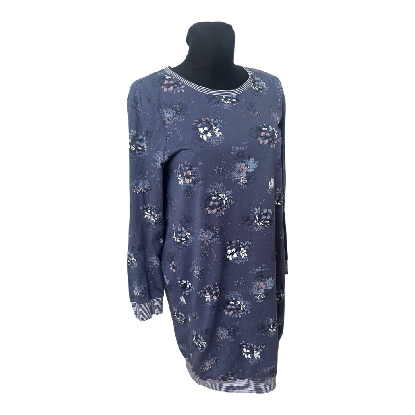 Benotti Nachthemd Damen Nachtkleid Gr 40 Blau Blumen Baumwolle Langarm