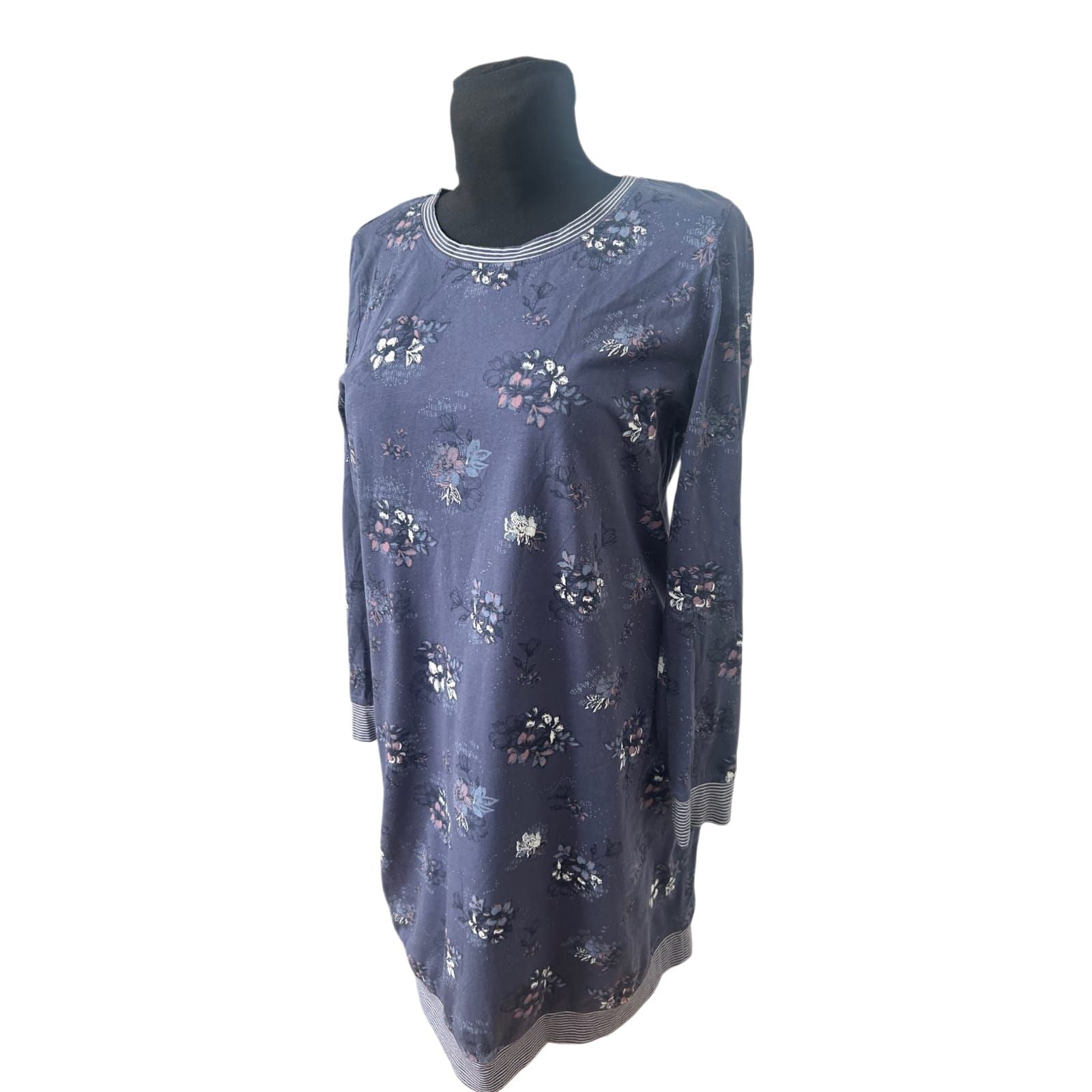 Benotti Nachthemd Damen Nachtkleid Gr 40 Blau Blumen Baumwolle Langarm