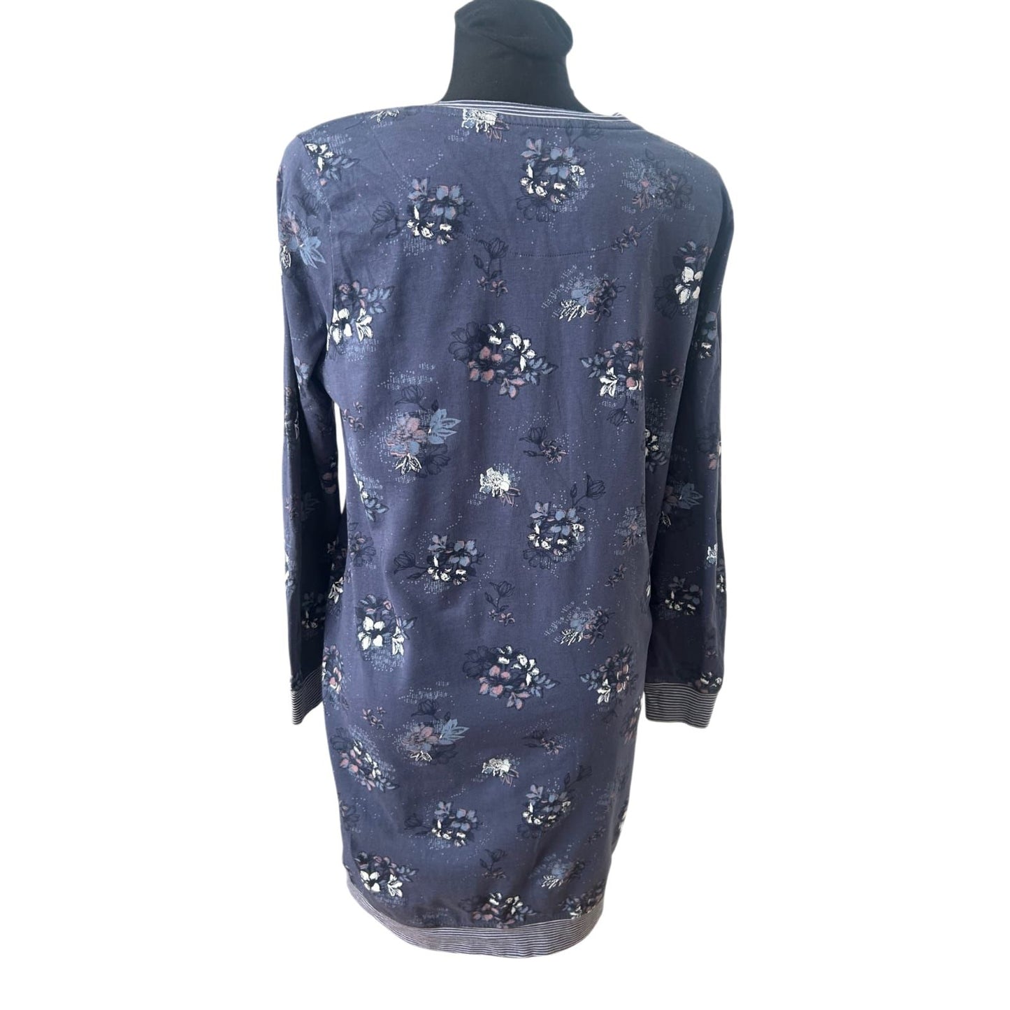 Benotti Nachthemd Damen Nachtkleid Gr 40 Blau Blumen Baumwolle Langarm