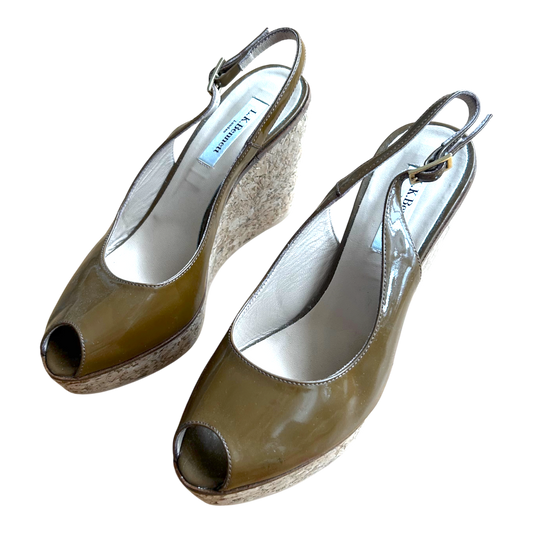 LK Bennett London Peeptoe Wedges Damen Gr 38 Braun Elegant Sommer Keilabsatz