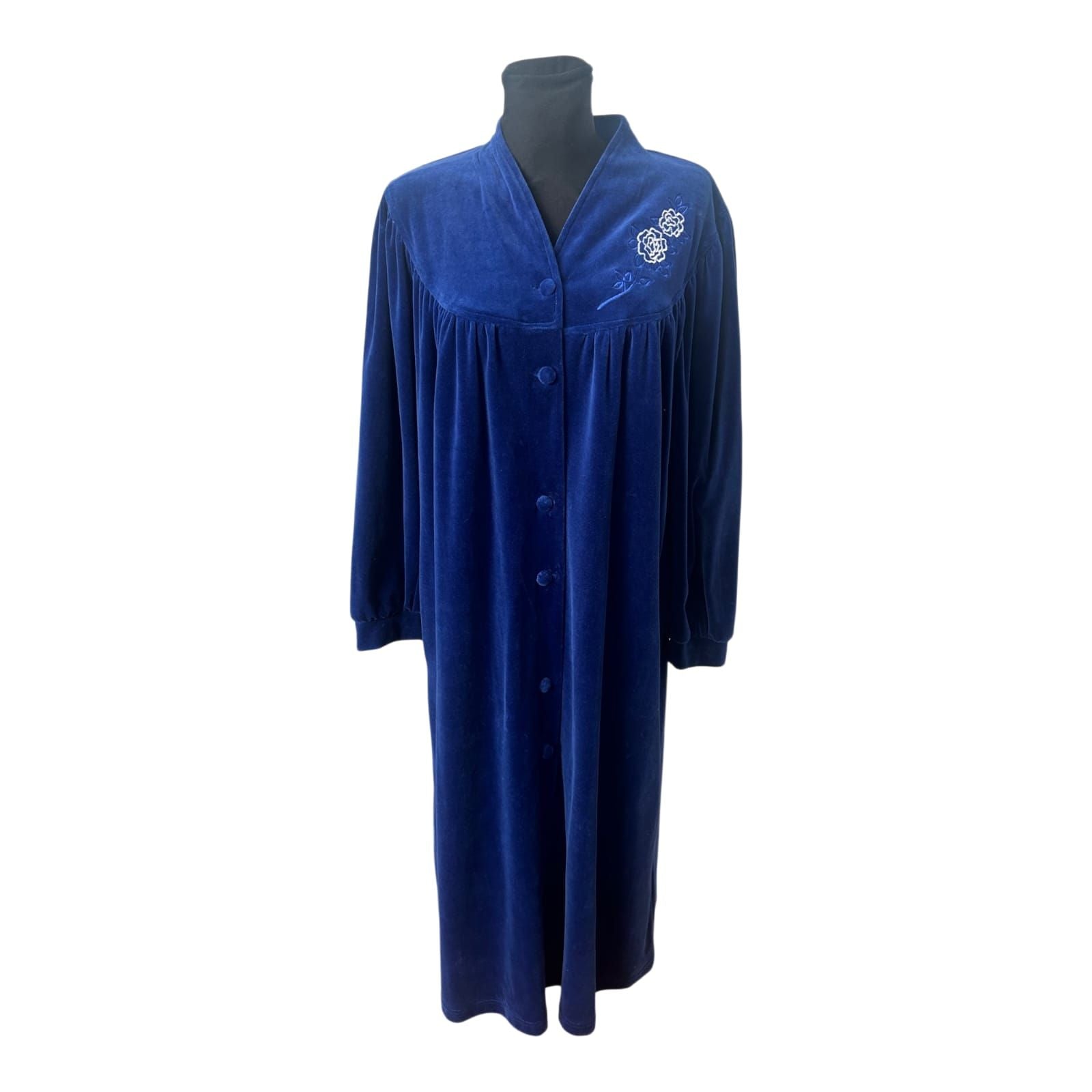 Bademantel Damen Gr 48 Miss Ulrike Blau Samtoptik Knopfleiste Elegant