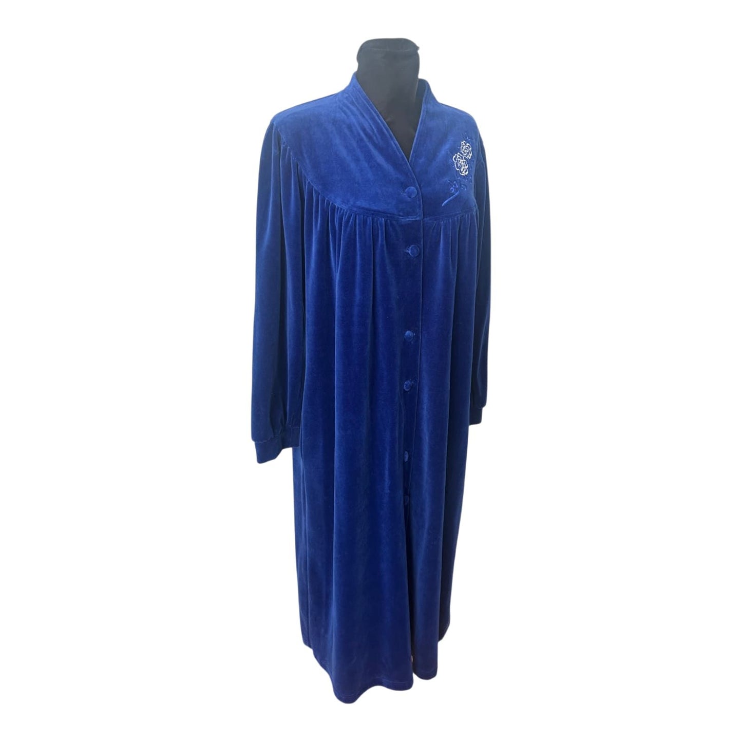 Bademantel Damen Gr 48 Miss Ulrike Blau Samtoptik Knopfleiste Elegant