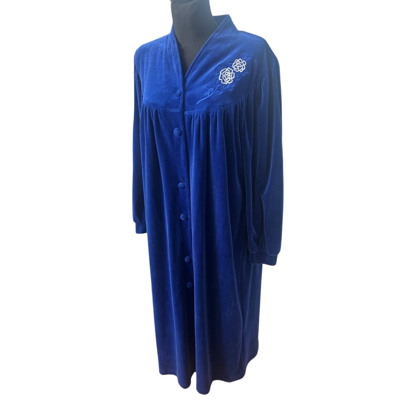 Bademantel Damen Gr 48 Miss Ulrike Blau Samtoptik Knopfleiste Elegant