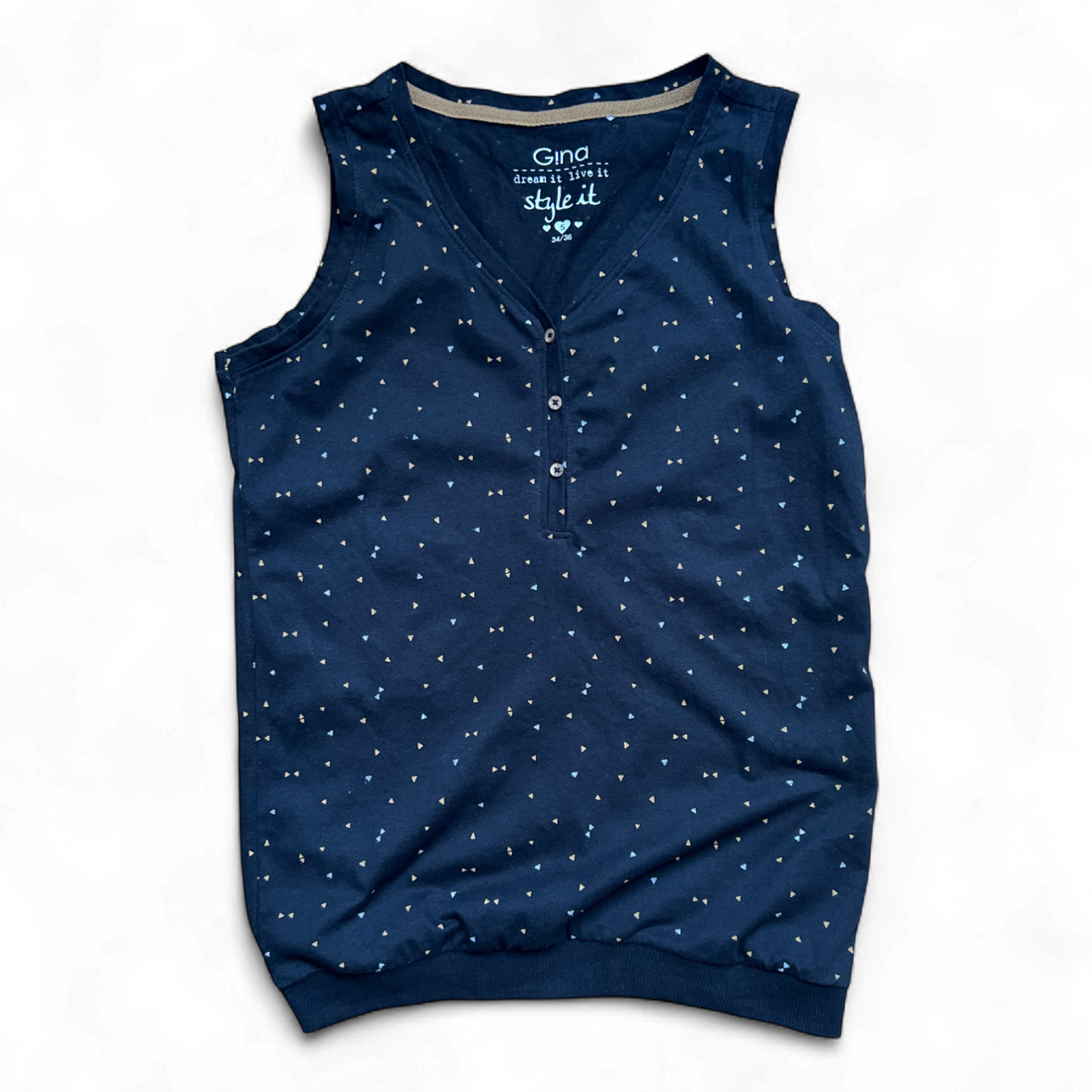 Gina Damen Top S Schwarz Bio Baumwolle Muster Ärmellos Freizeit