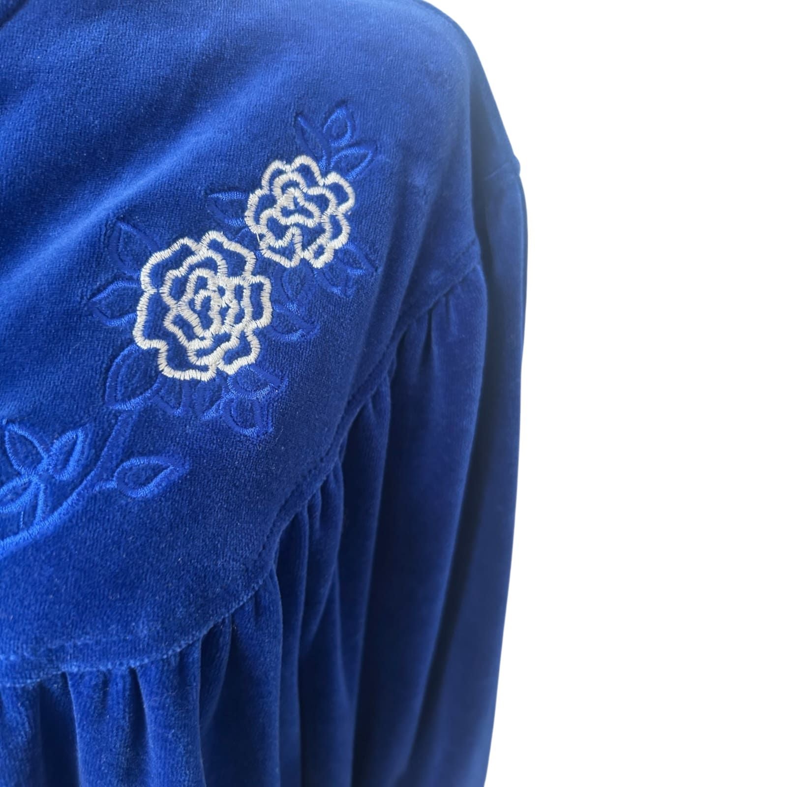 Bademantel Damen Gr 48 Miss Ulrike Blau Samtoptik Knopfleiste Elegant