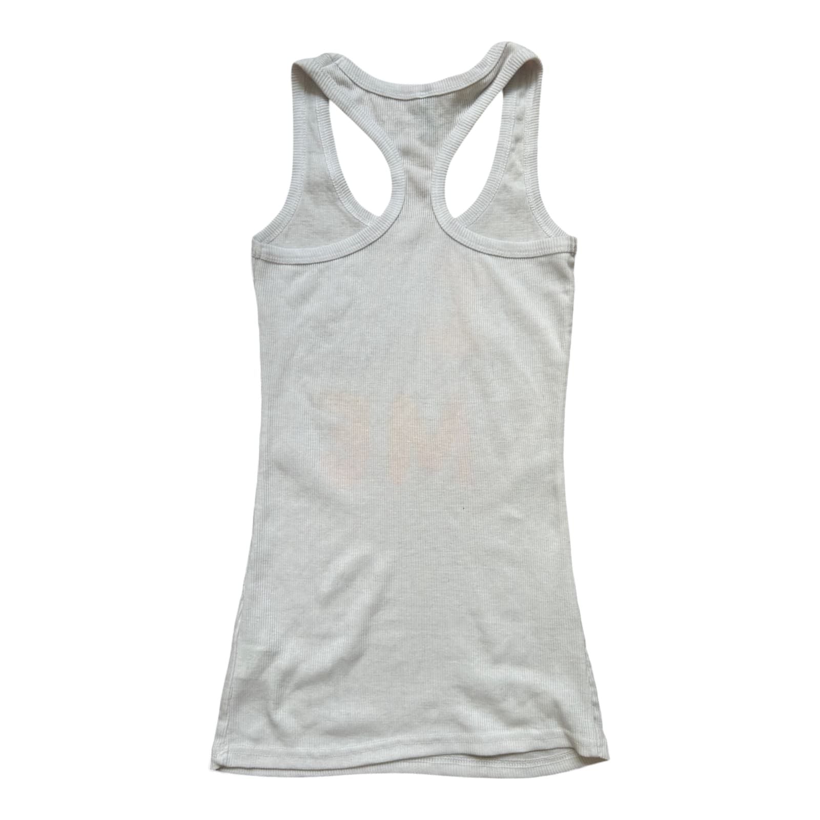 One Love Damen Tanktop S Weiß Baumwolle Print Strass Racerback Sommer