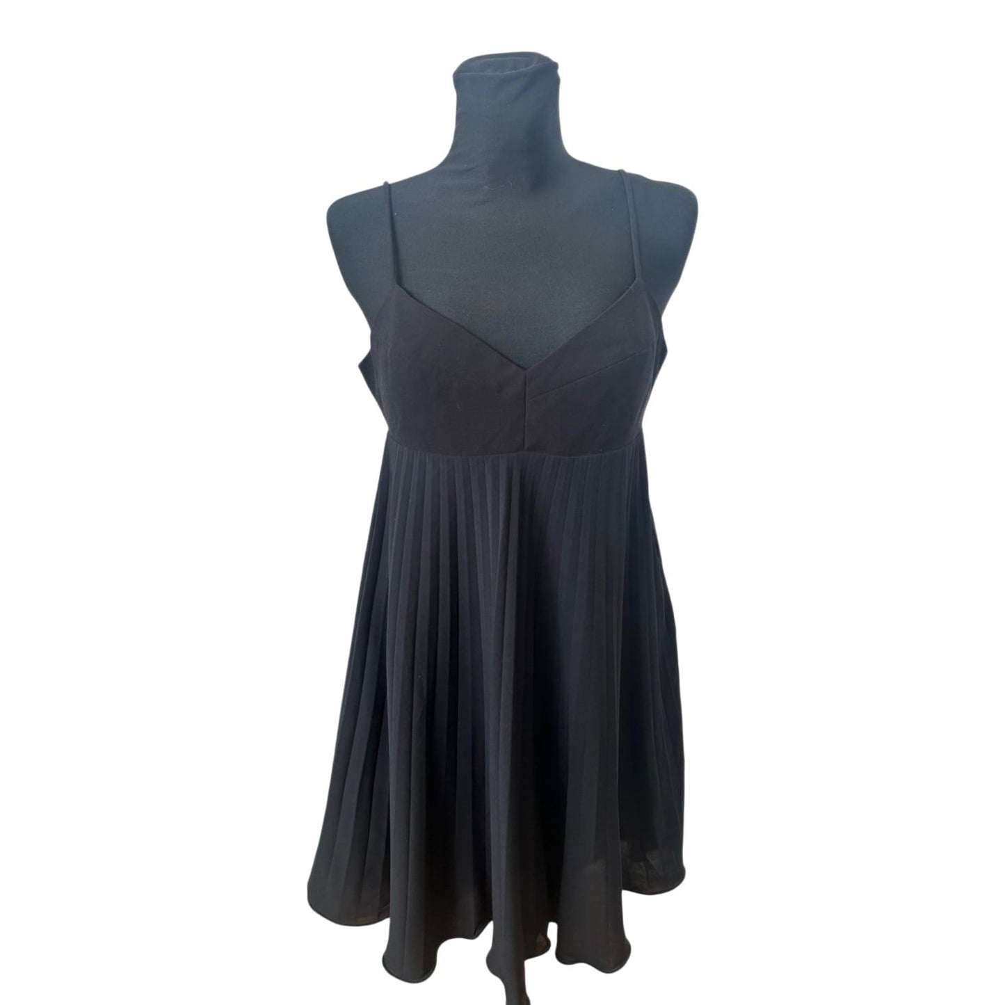 H&M Kleid Damen Gr 40 Schwarz Spaghettiträger Plissee Elegant Sommer
