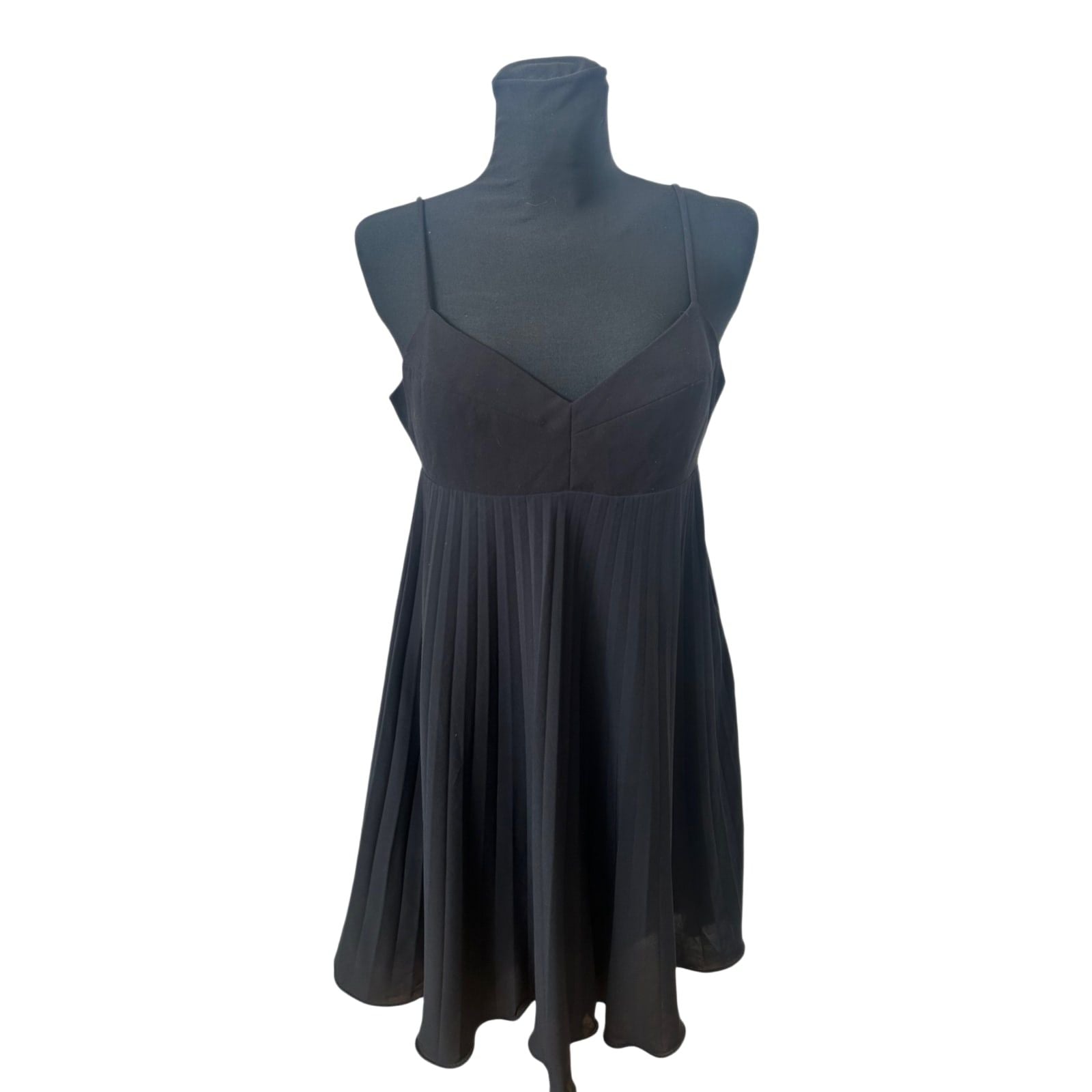 H&M Kleid Damen Gr 40 Schwarz Spaghettiträger Plissee Elegant Sommer