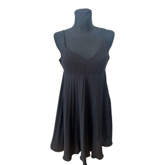 H&M Kleid Damen Gr 40 Schwarz Spaghettiträger Plissee Elegant Sommer