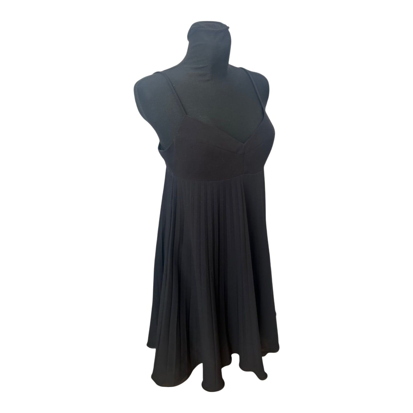 H&M Kleid Damen Gr 40 Schwarz Spaghettiträger Plissee Elegant Sommer