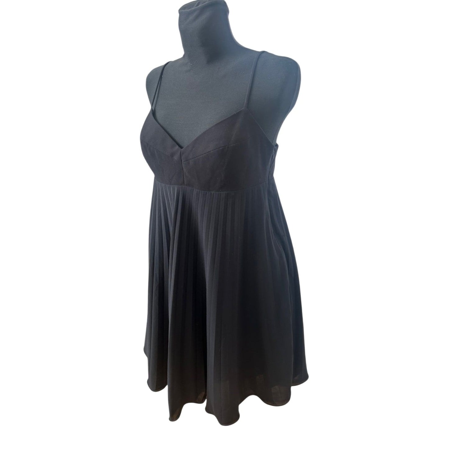 H&M Kleid Damen Gr 40 Schwarz Spaghettiträger Plissee Elegant Sommer