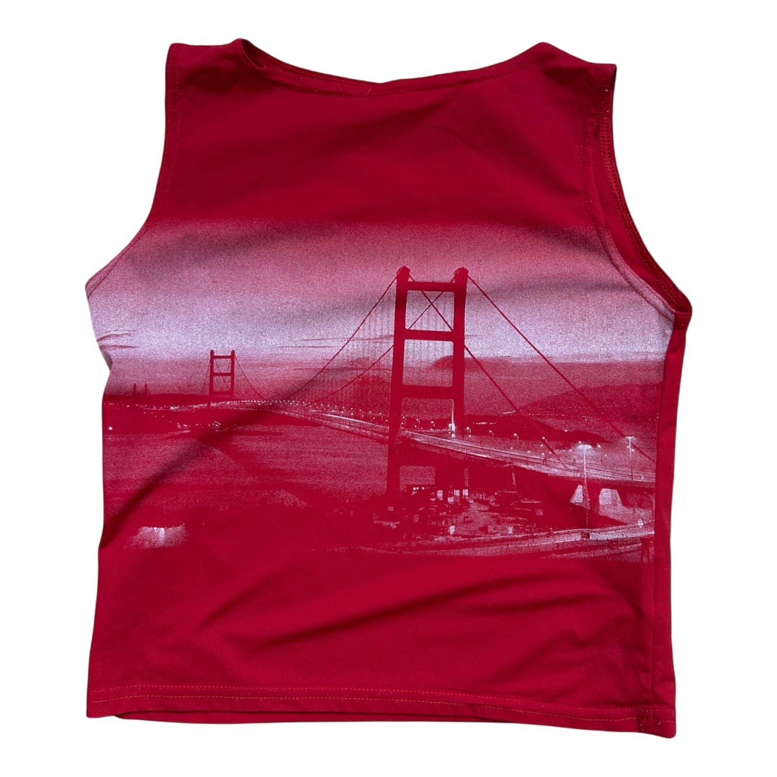 Stretch Damen Top M Rot Polyamid Print Golden Gate Ärmellos Sommer Shirt UK