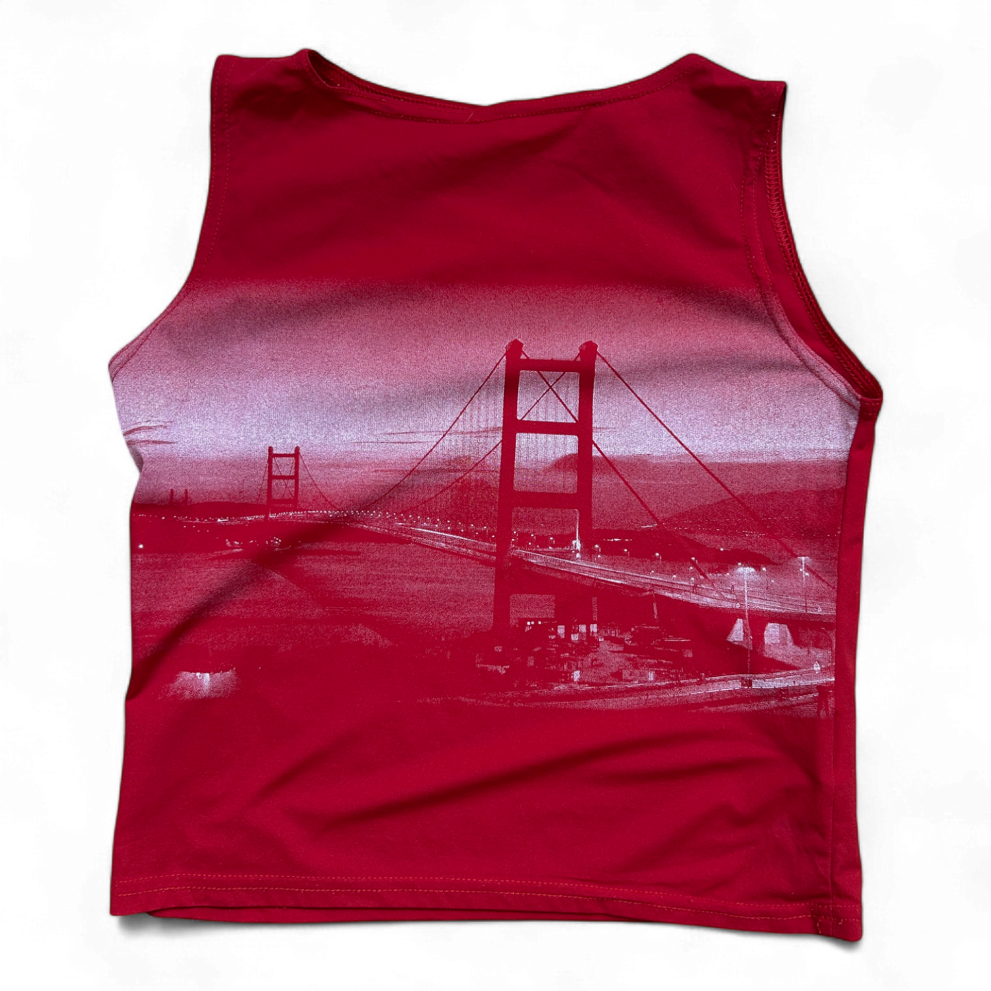Stretch Damen Top M Rot Polyamid Print Golden Gate Ärmellos Sommer Shirt UK