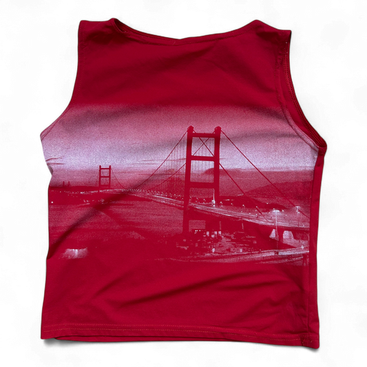 Stretch Damen Top M Rot Polyamid Print Golden Gate Ärmellos Sommer Shirt UK