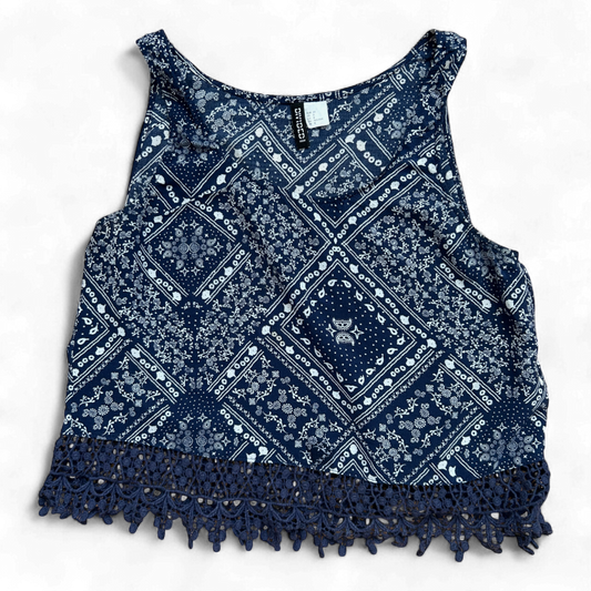 Divided Damen Top 38 Ethno Muster Spitzensaum ärmellos Sommer Viskose Bluse