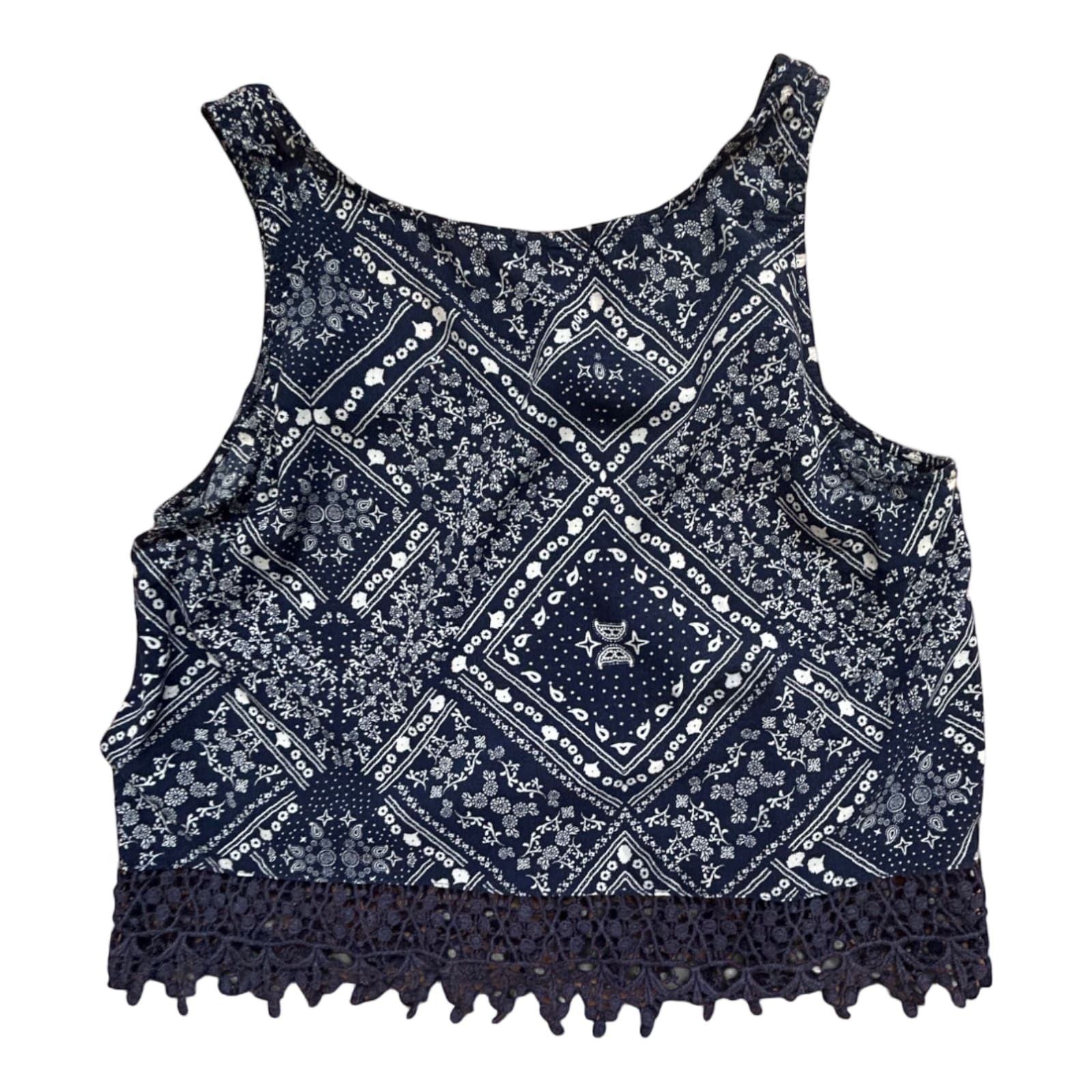 Divided Damen Top 38 Ethno Muster Spitzensaum ärmellos Sommer Viskose Bluse