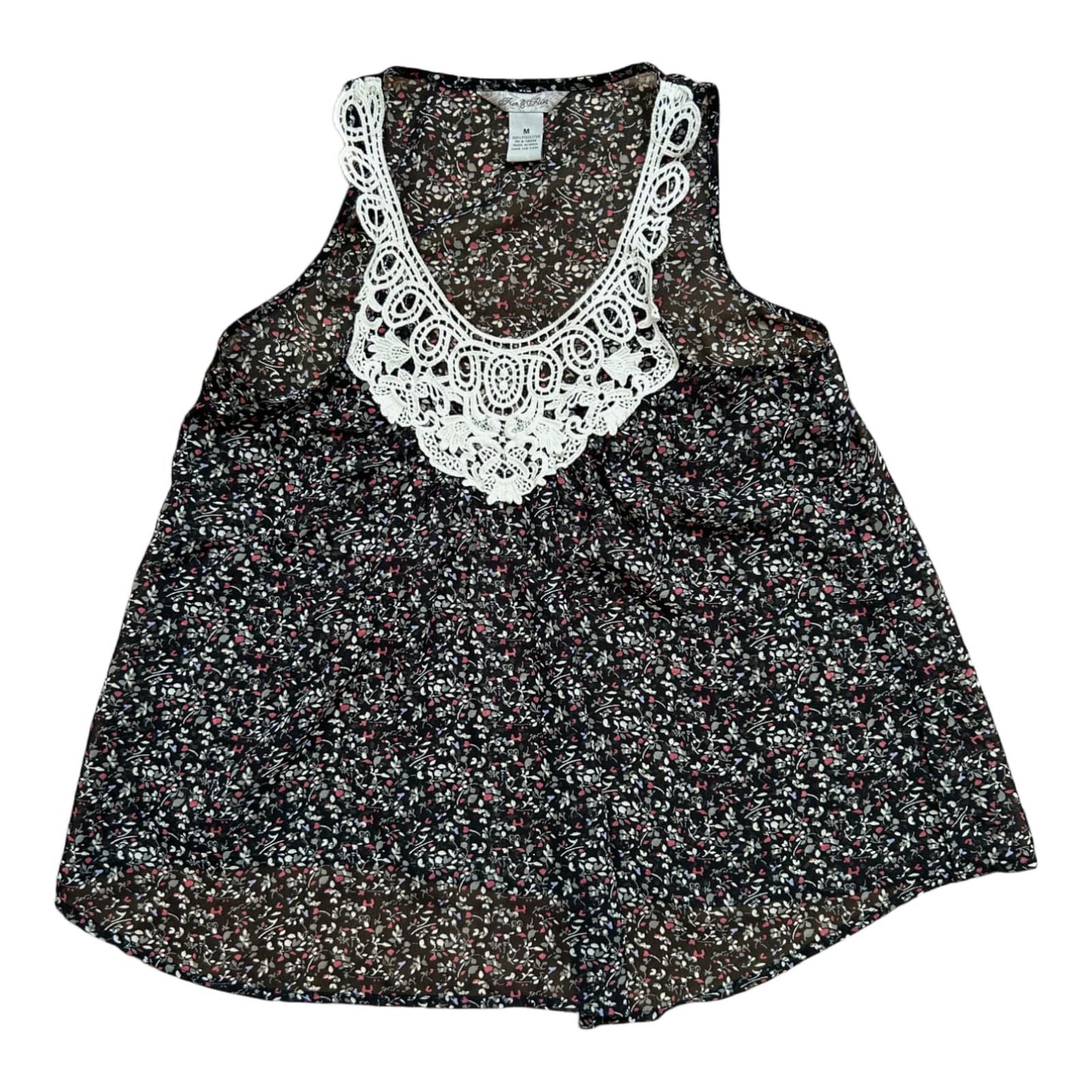 Fun and Flint Damen Top M Blumenmuster Spitzeneinsatz Ärmellos Sommer Bluse