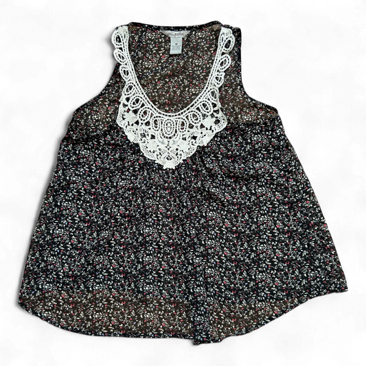 Fun and Flint Damen Top M Blumenmuster Spitzeneinsatz Ärmellos Sommer Bluse