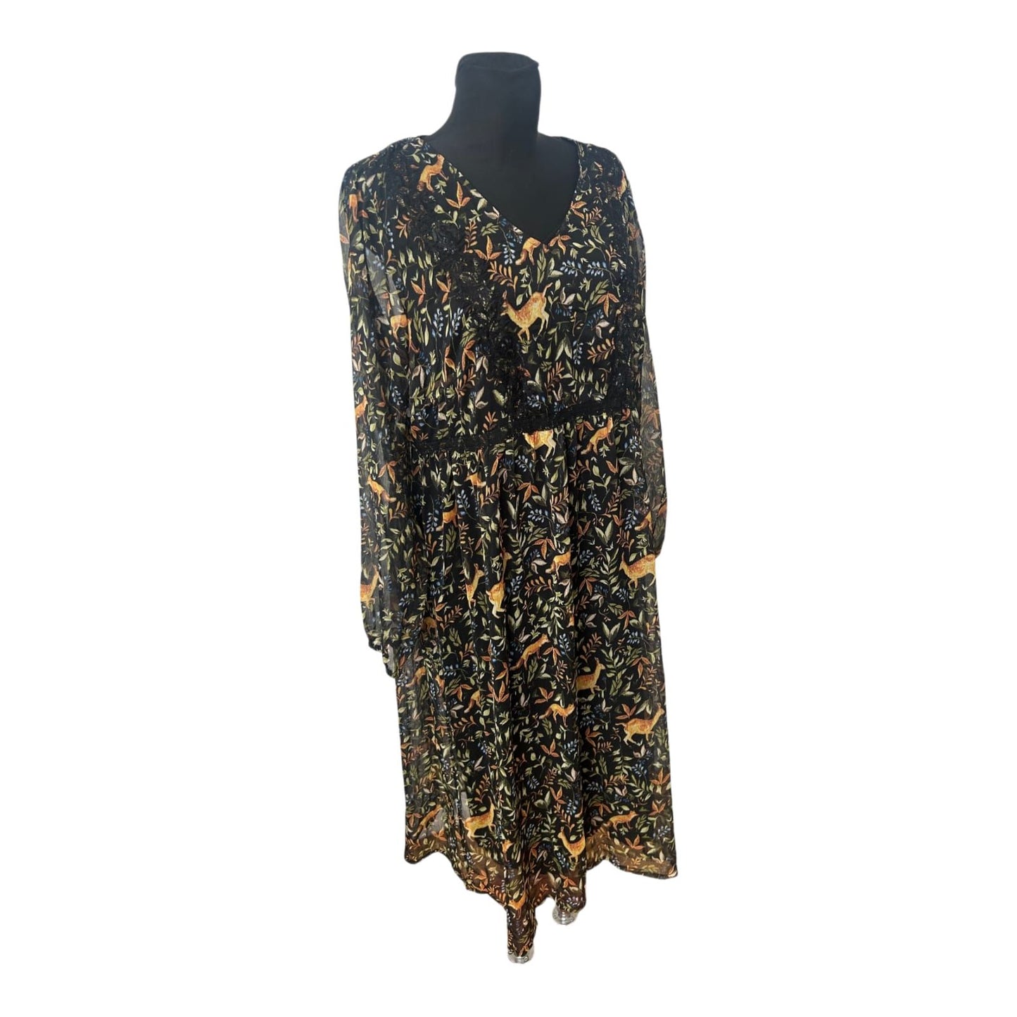 JUNAROSE Kleid Damenkleid Gr 42 Schwarz Fuchs Muster Elegant Chiffon