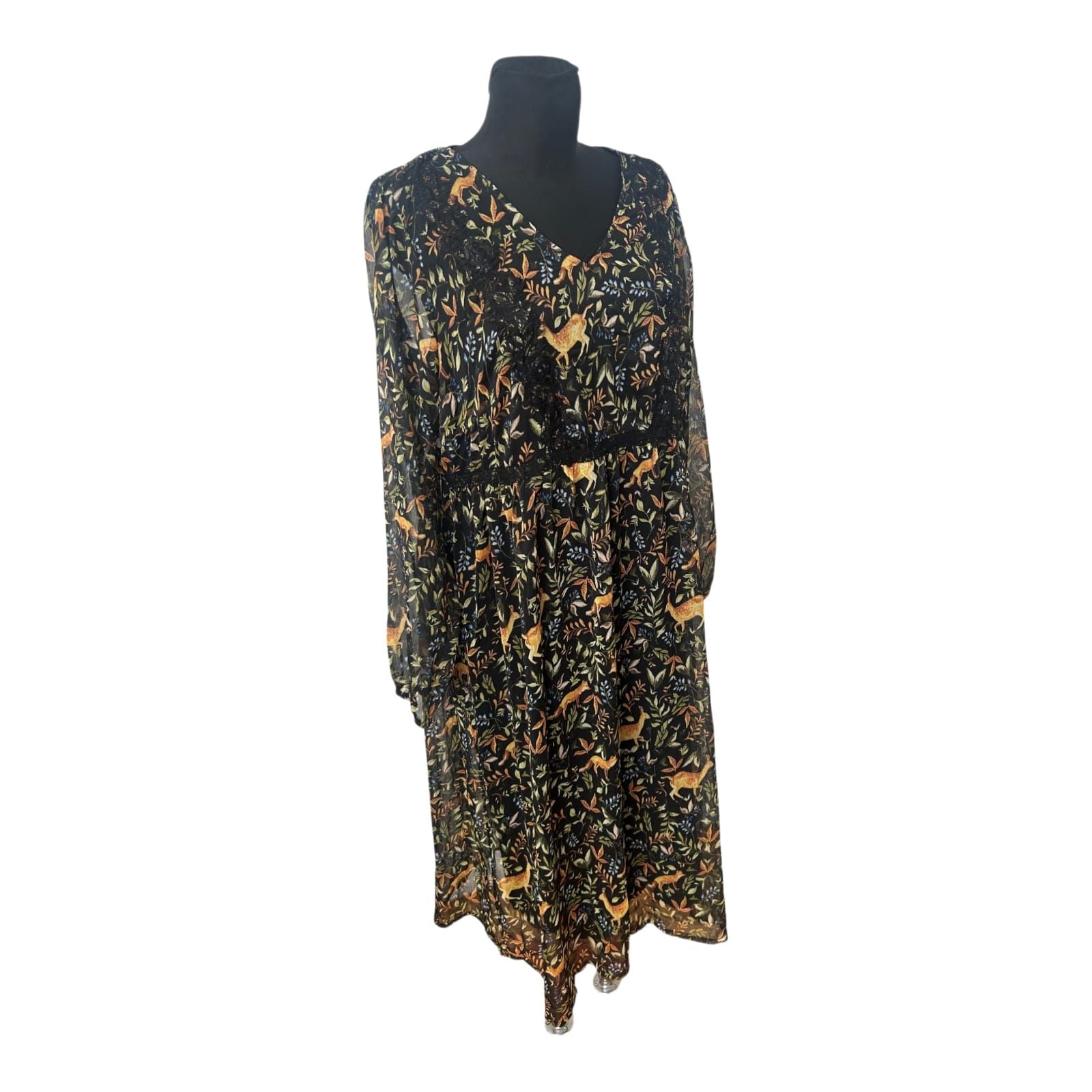 JUNAROSE Kleid Damenkleid Gr 42 Schwarz Fuchs Muster Elegant Chiffon