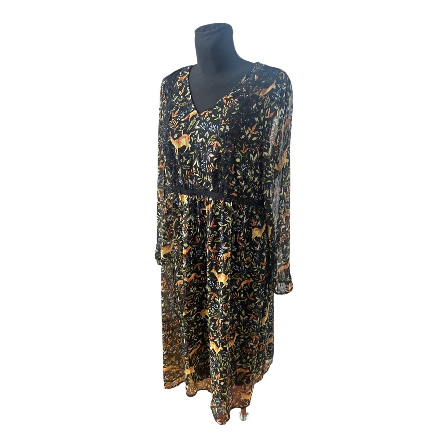 JUNAROSE Kleid Damenkleid Gr 42 Schwarz Fuchs Muster Elegant Chiffon