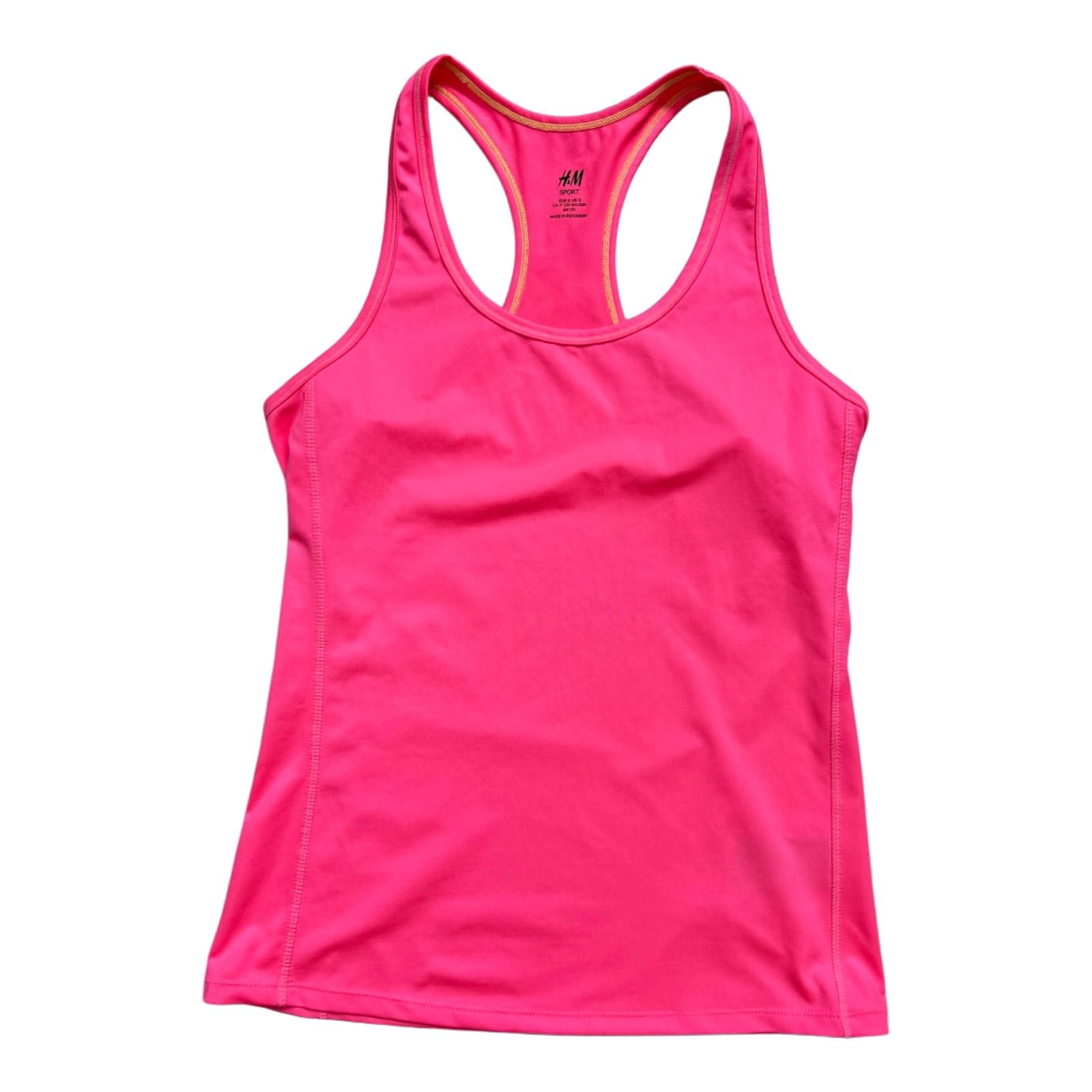 H&M Sport Damen Tanktop S Neonpink Polyester Elasthan Fitnesstop