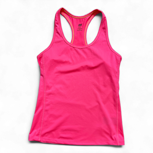 H&M Sport Damen Tanktop S Neonpink Polyester Elasthan Fitnesstop