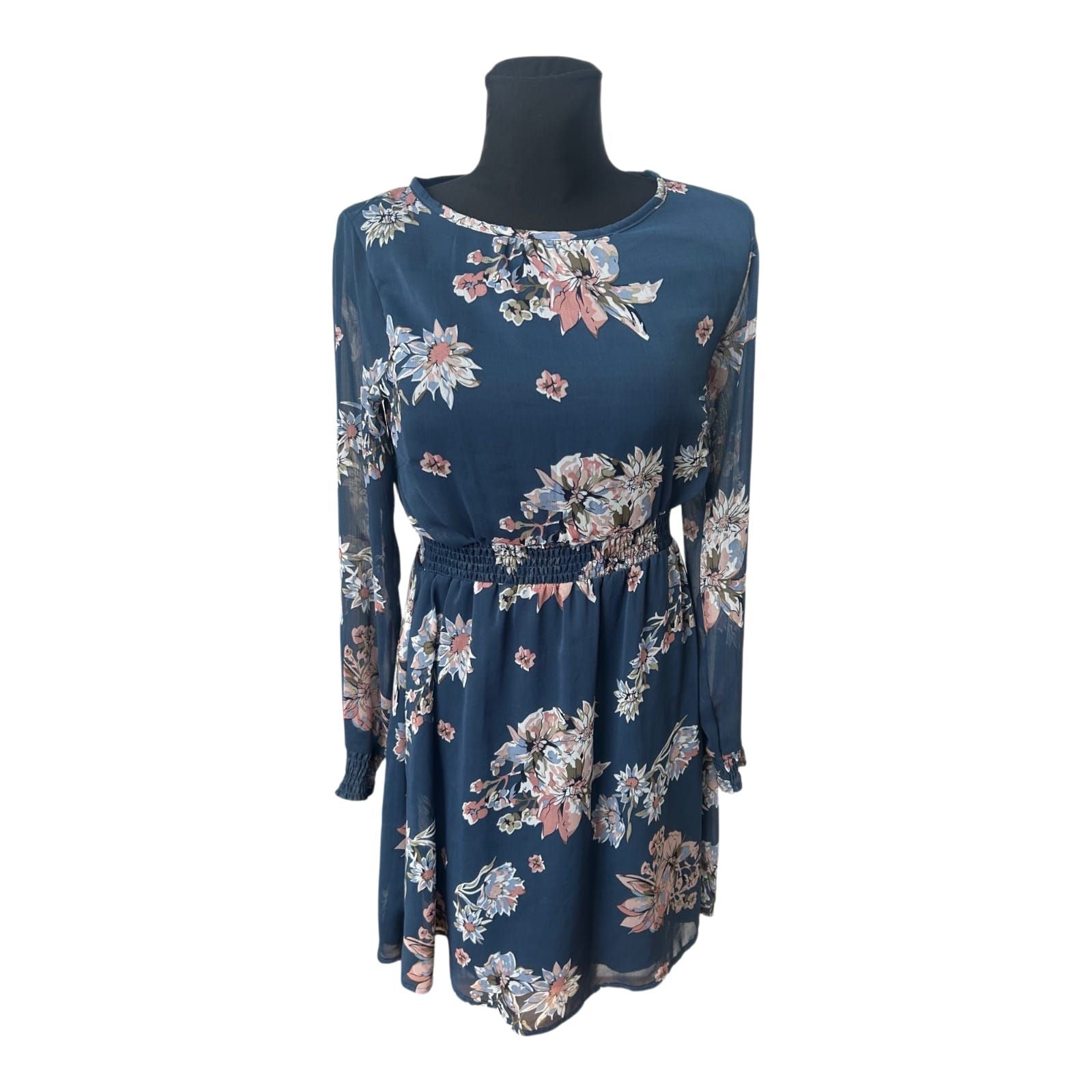 Esmara Kleid Damen Gr 38 Blau Blumen Chiffon Sommerkleid Elegant