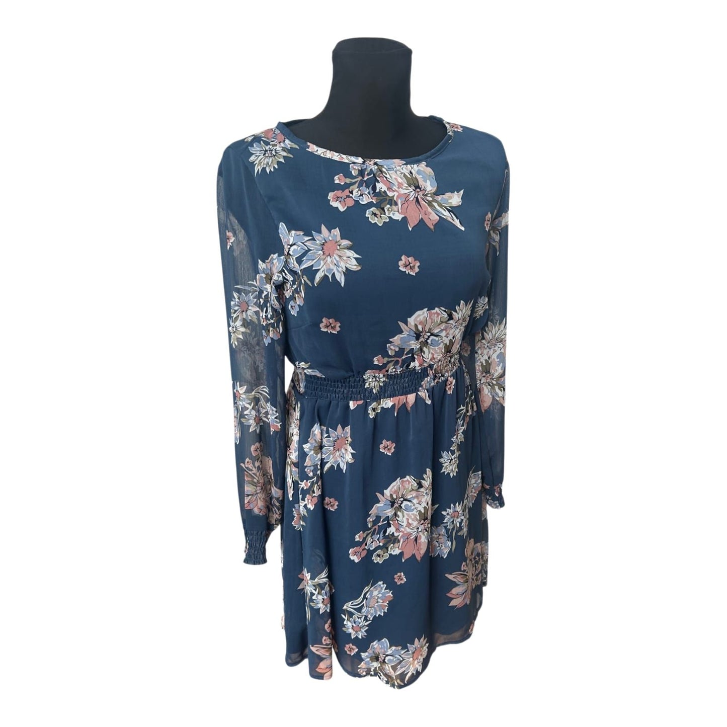 Esmara Kleid Damen Gr 38 Blau Blumen Chiffon Sommerkleid Elegant