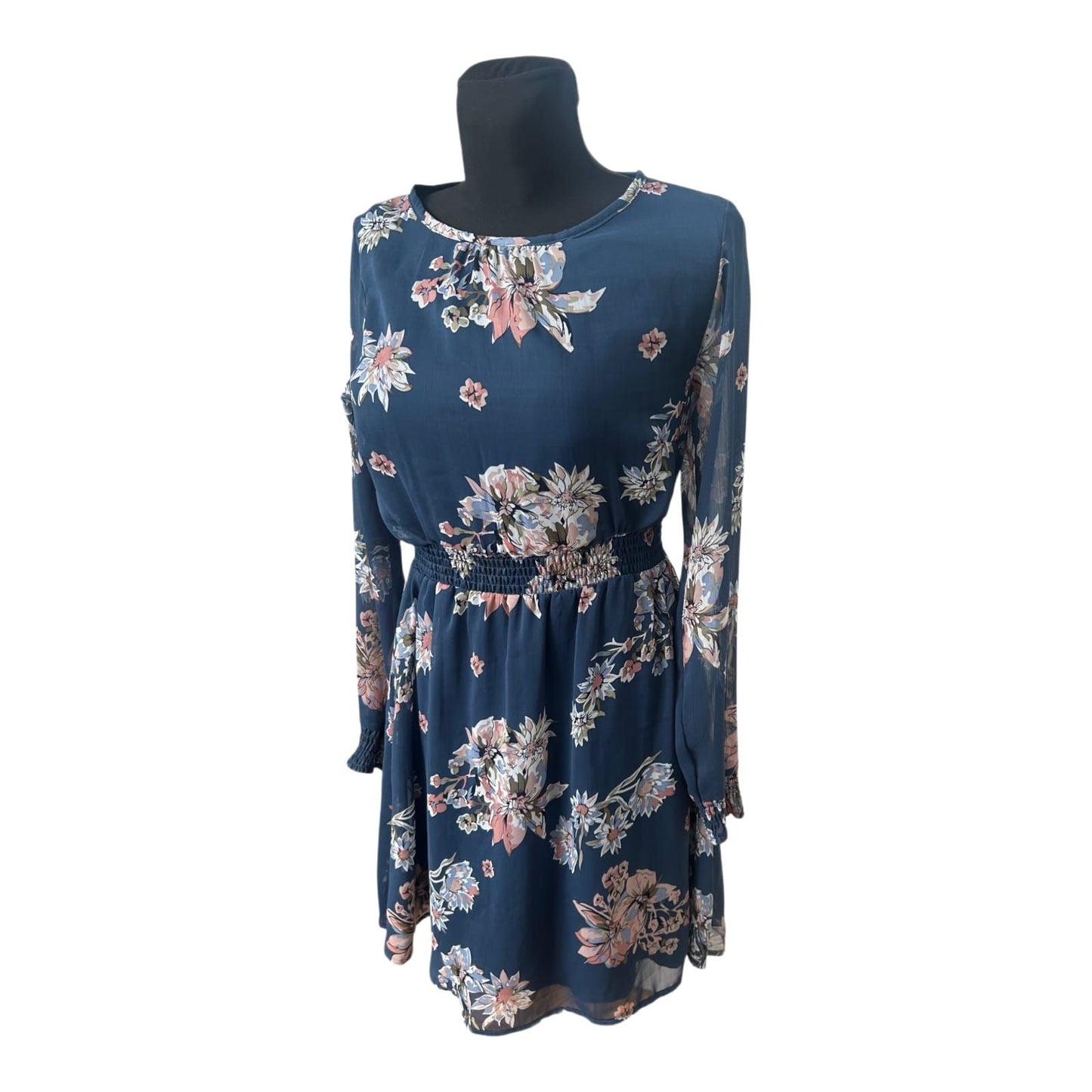 Esmara Kleid Damen Gr 38 Blau Blumen Chiffon Sommerkleid Elegant