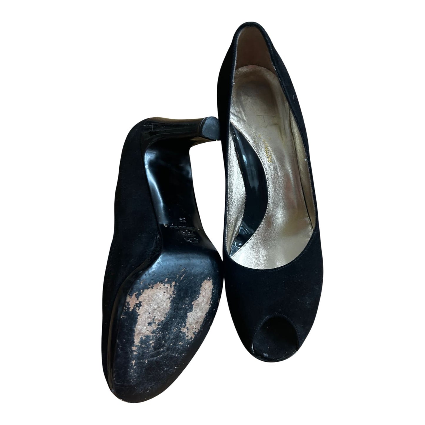 Peeptoes Damen Echtleder Schwarz Made in Italy Gr 39 Elegant Absatzschuhe