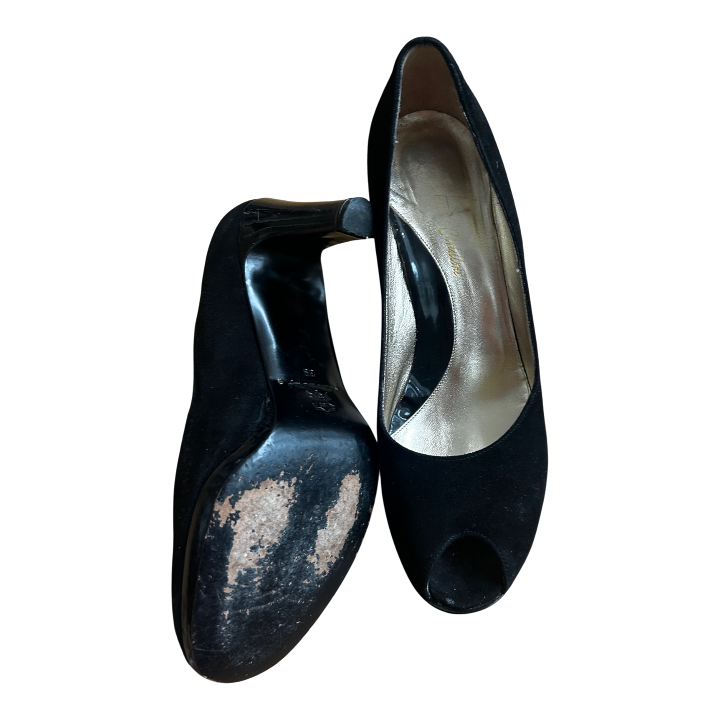 Peeptoes Damen Echtleder Schwarz Made in Italy Gr 39 Elegant Absatzschuhe