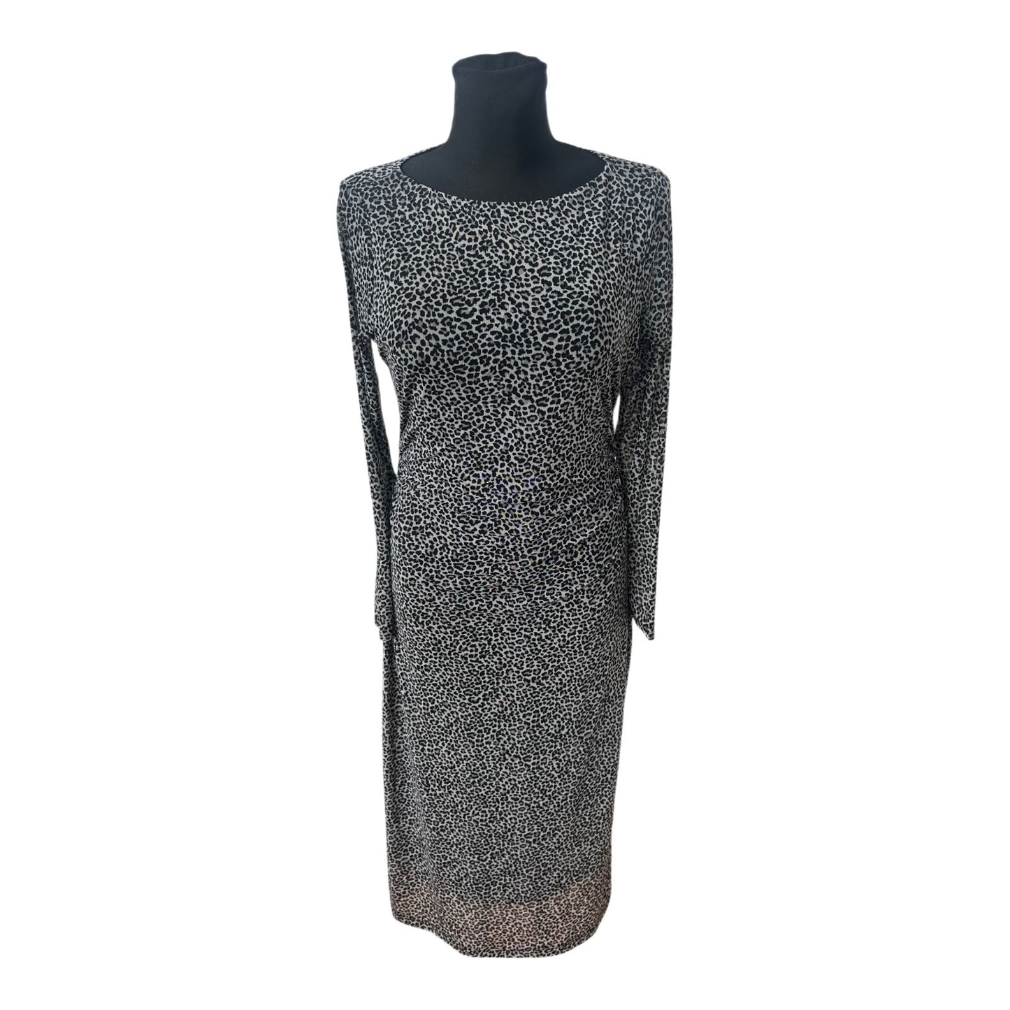 ZERO Kleid Damen Gr 40 Leo Grau Schwarz Lang Elegant Raffung Stretch