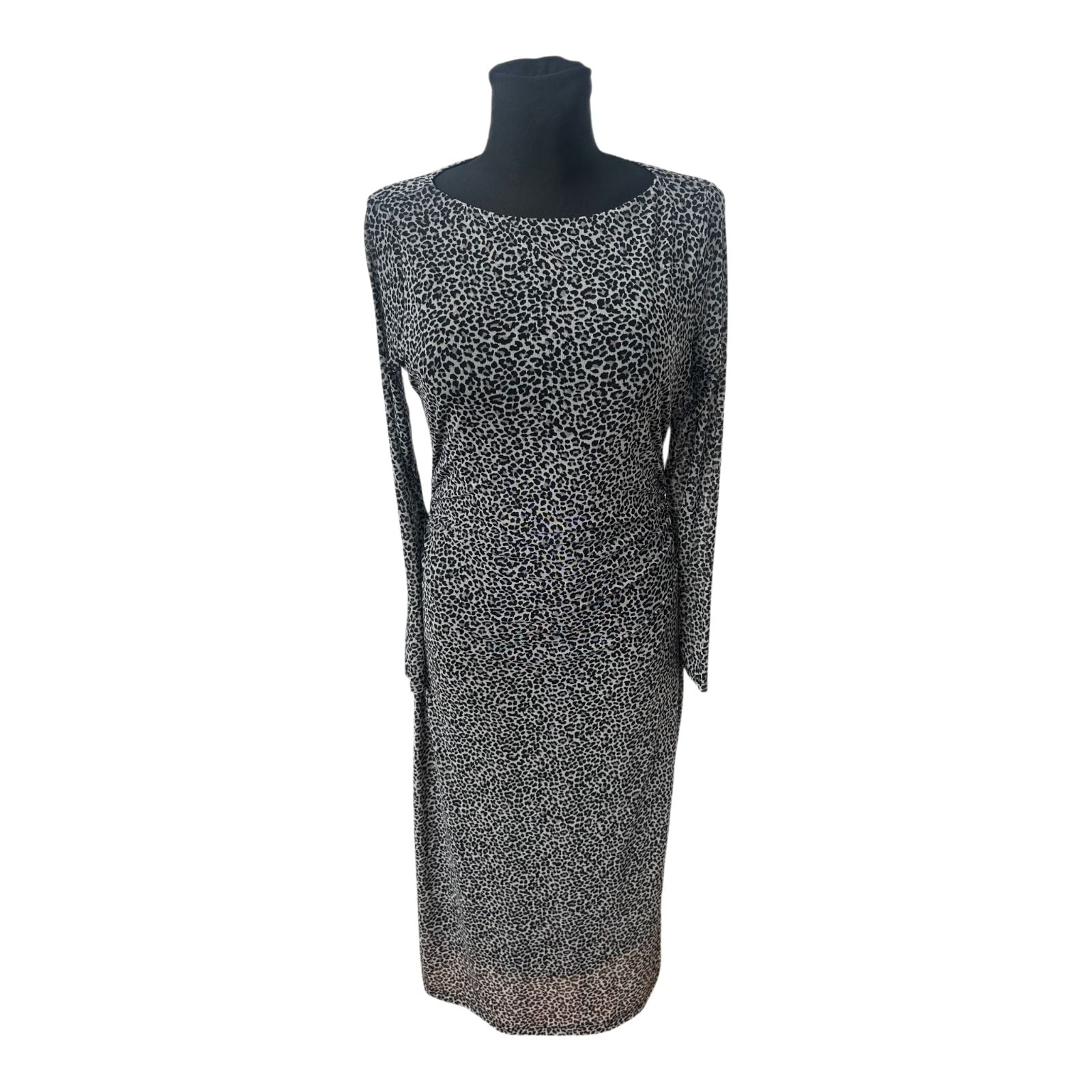 ZERO Kleid Damen Gr 40 Leo Grau Schwarz Lang Elegant Raffung Stretch