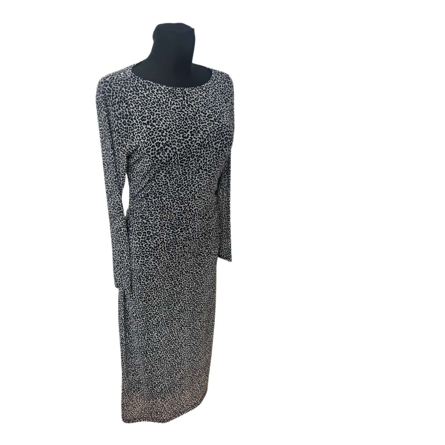 ZERO Kleid Damen Gr 40 Leo Grau Schwarz Lang Elegant Raffung Stretch