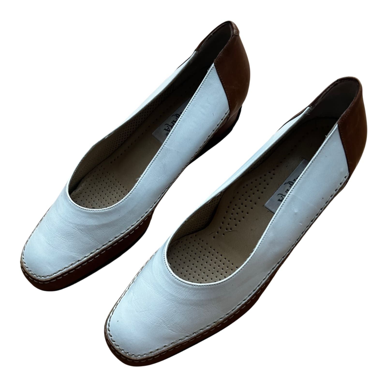 Atelier Carrara Damen Halbschuhe  Gr 40 Leder Made in Italy Neu Weiß Braun Elegant