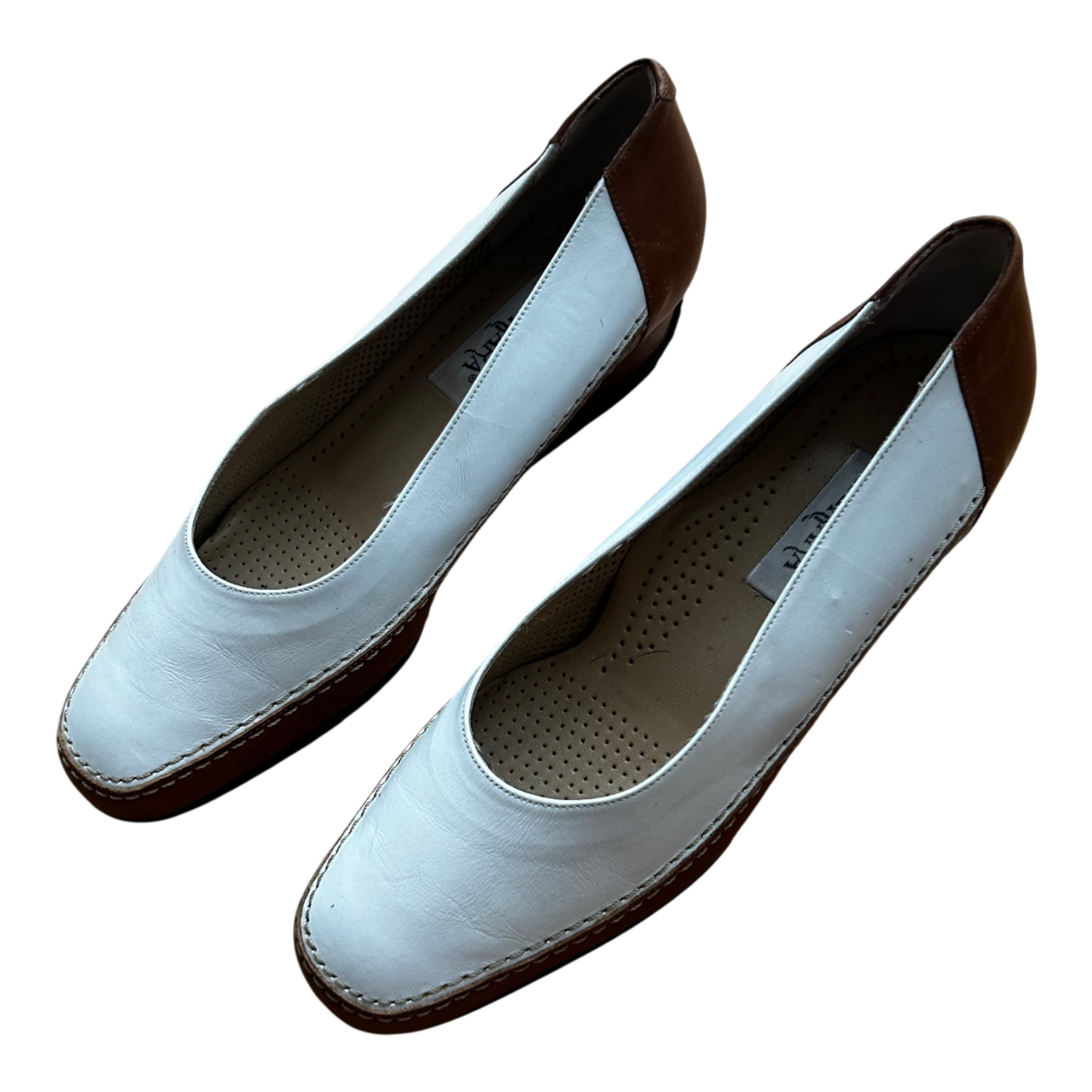 Atelier Carrara Damen Halbschuhe  Gr 40 Leder Made in Italy Neu Weiß Braun Elegant