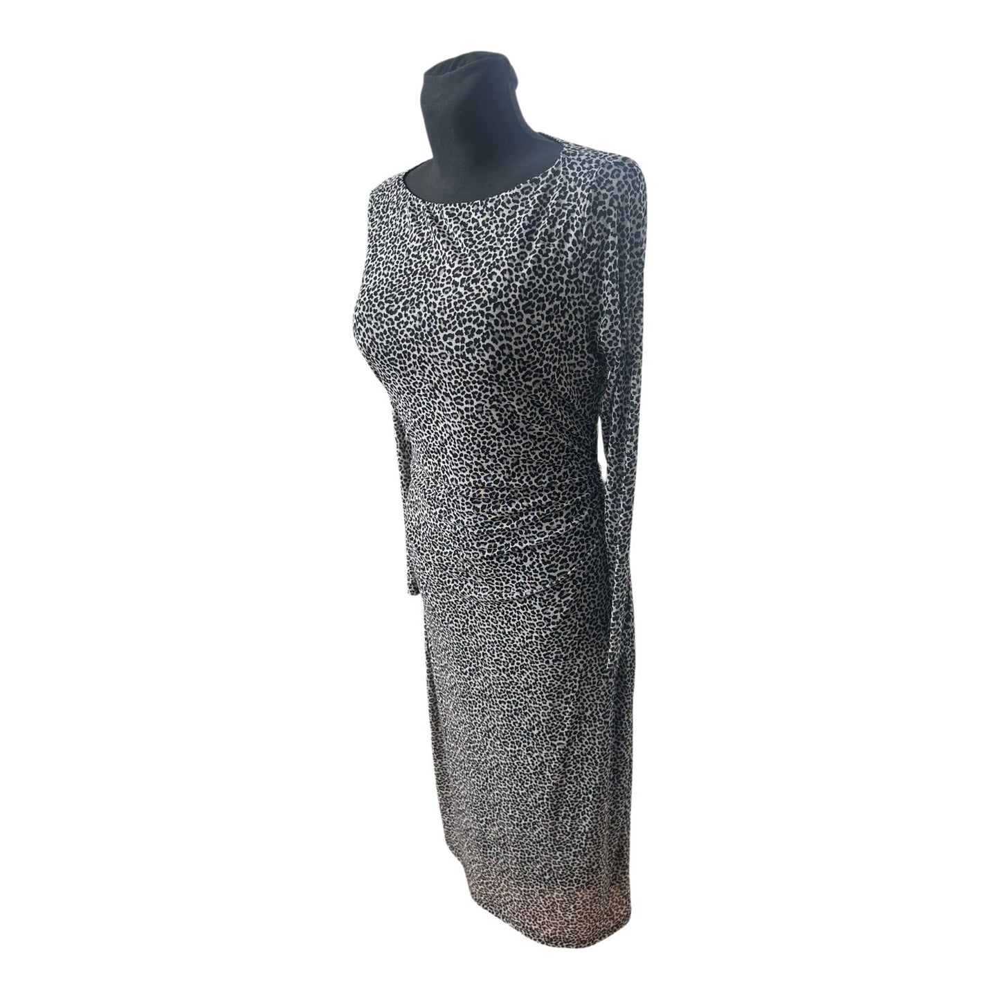 ZERO Kleid Damen Gr 40 Leo Grau Schwarz Lang Elegant Raffung Stretch