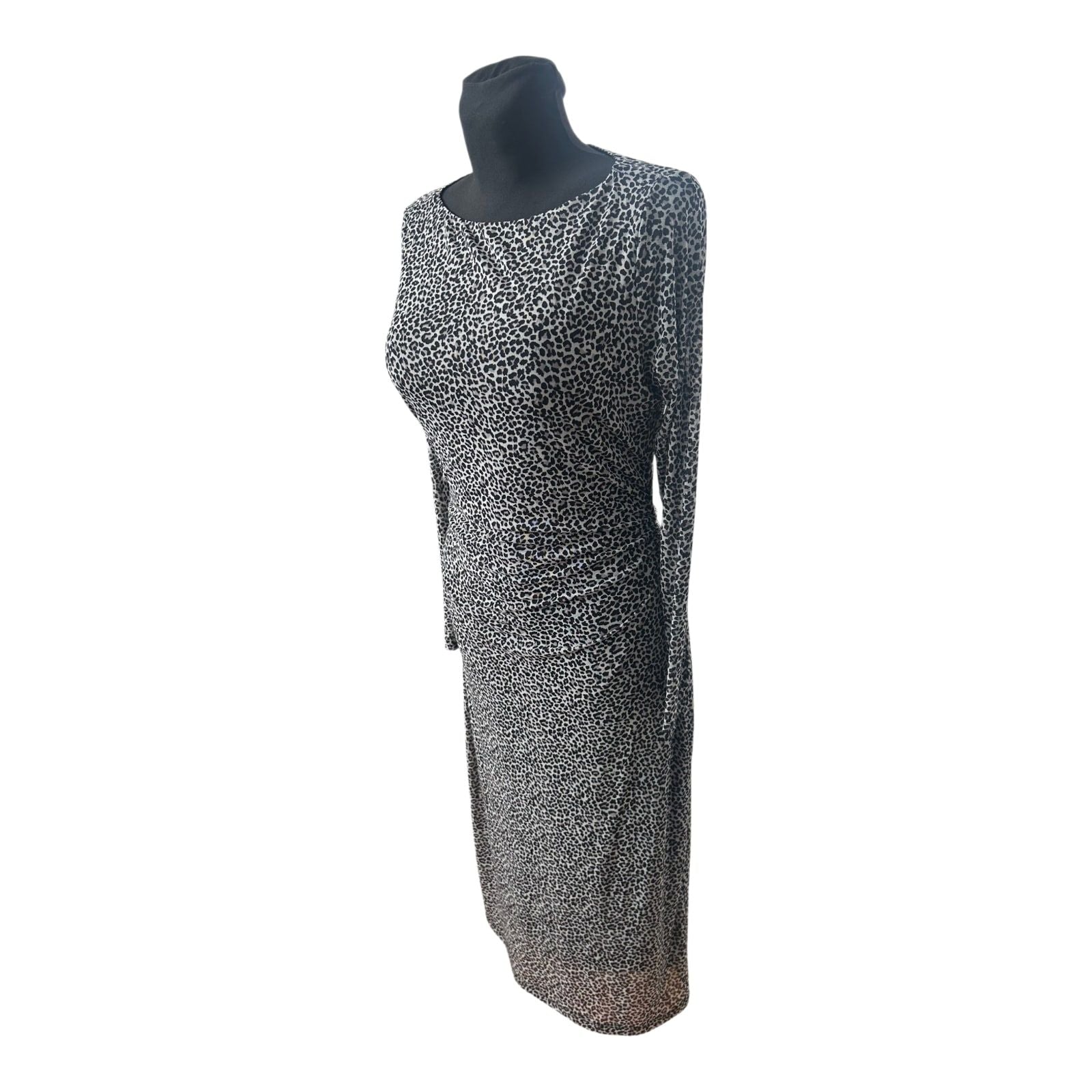ZERO Kleid Damen Gr 40 Leo Grau Schwarz Lang Elegant Raffung Stretch