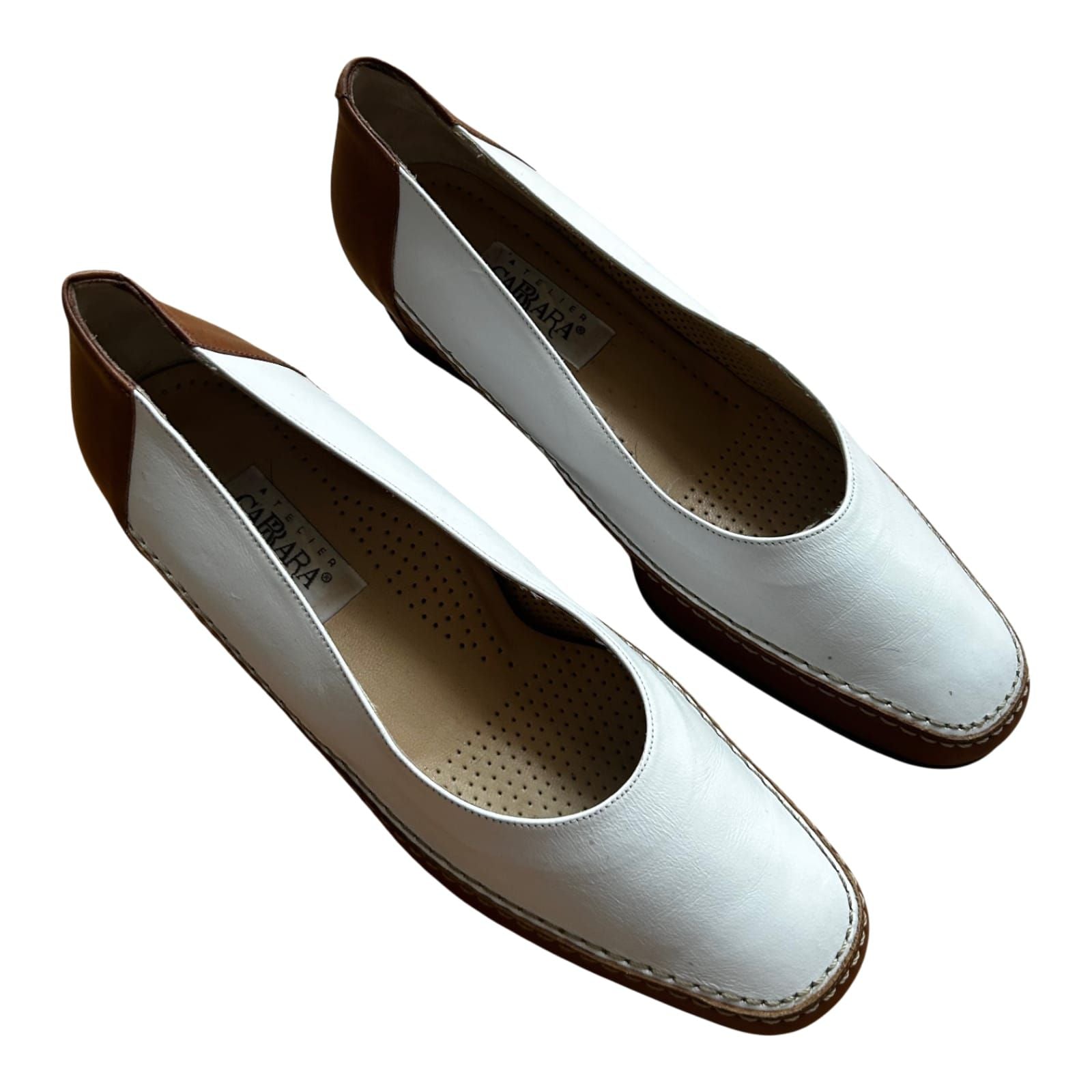 Atelier Carrara Damen Halbschuhe  Gr 40 Leder Made in Italy Neu Weiß Braun Elegant