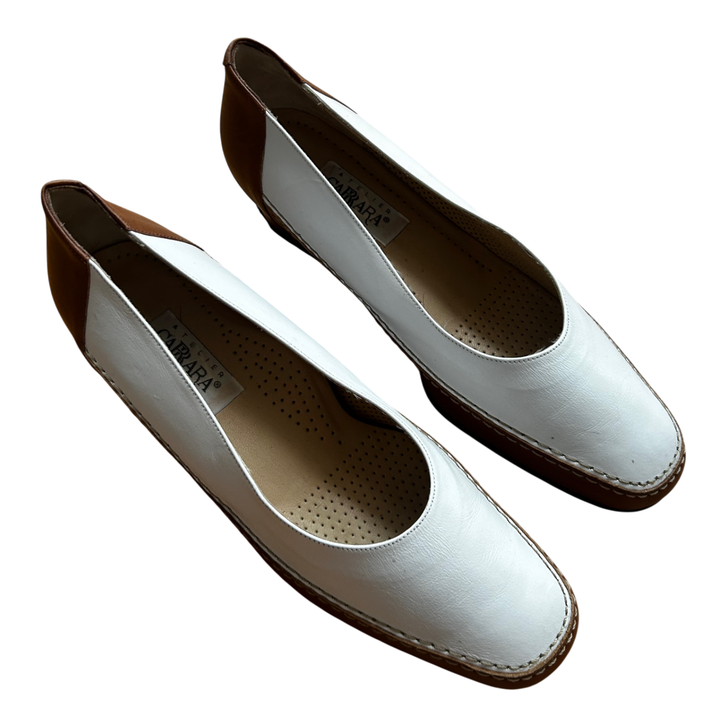 Atelier Carrara Damen Halbschuhe  Gr 40 Leder Made in Italy Neu Weiß Braun Elegant