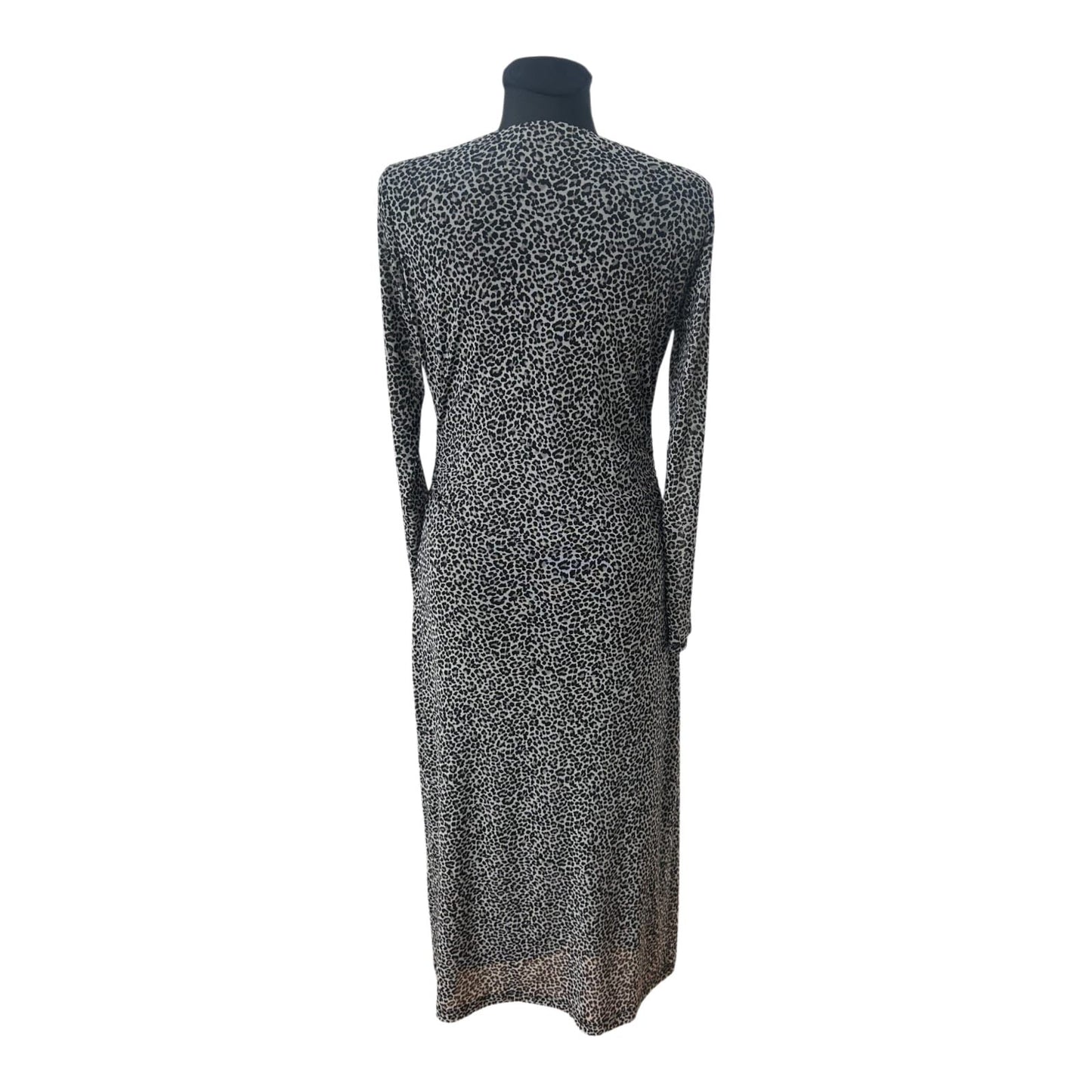 ZERO Kleid Damen Gr 40 Leo Grau Schwarz Lang Elegant Raffung Stretch