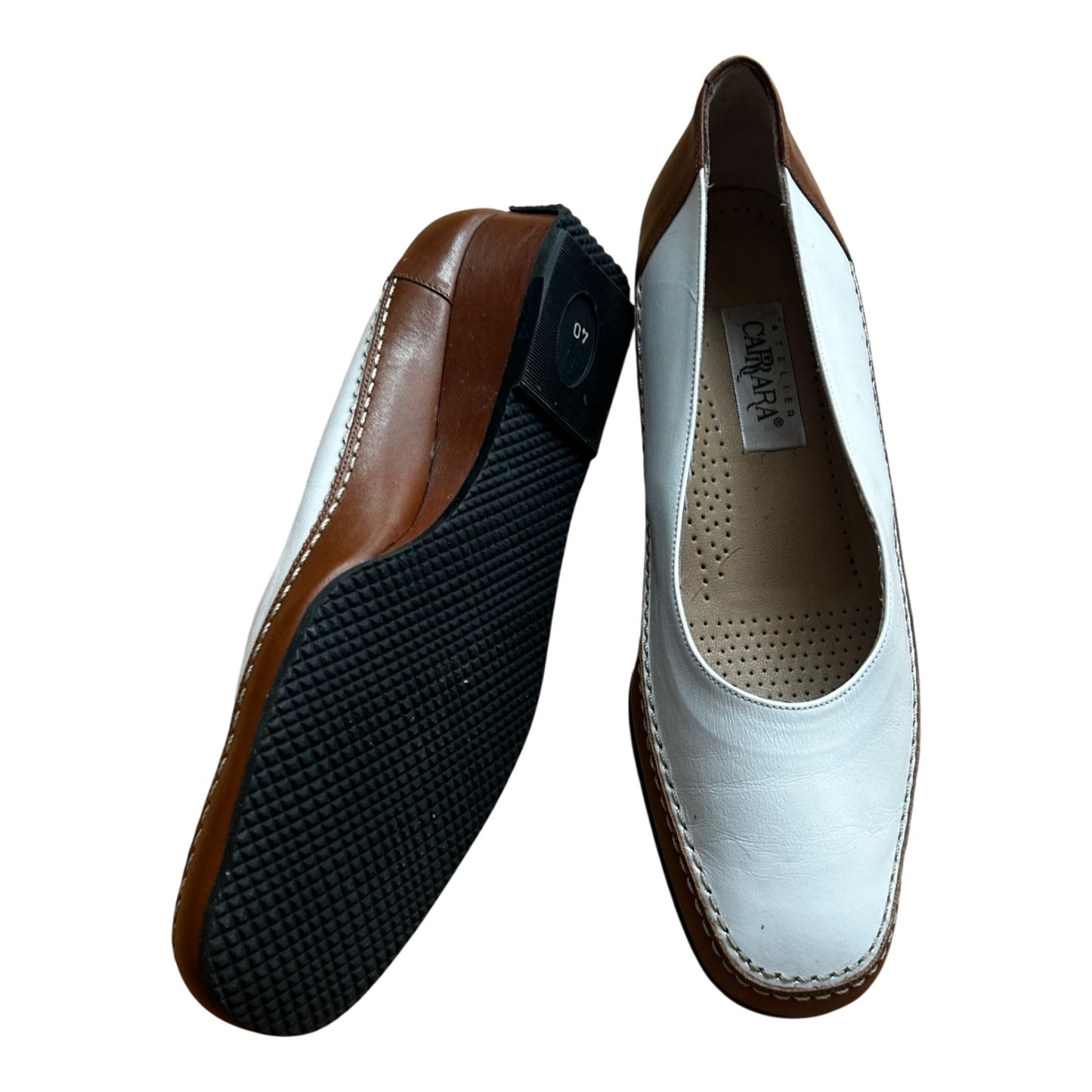 Atelier Carrara Damen Halbschuhe  Gr 40 Leder Made in Italy Neu Weiß Braun Elegant