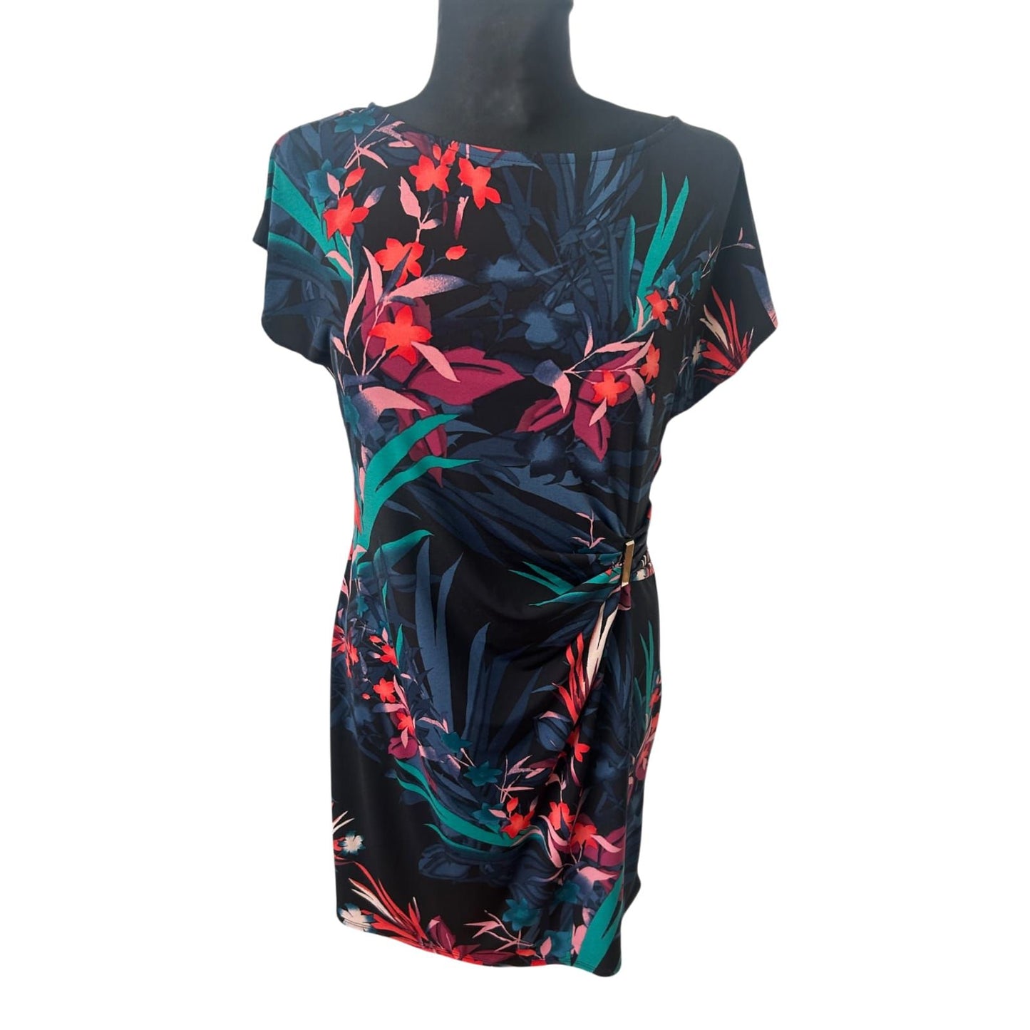 Wallis Kleid Damen Gr 42 Schwarz Blumen Elegant Stretch Sommer Figur